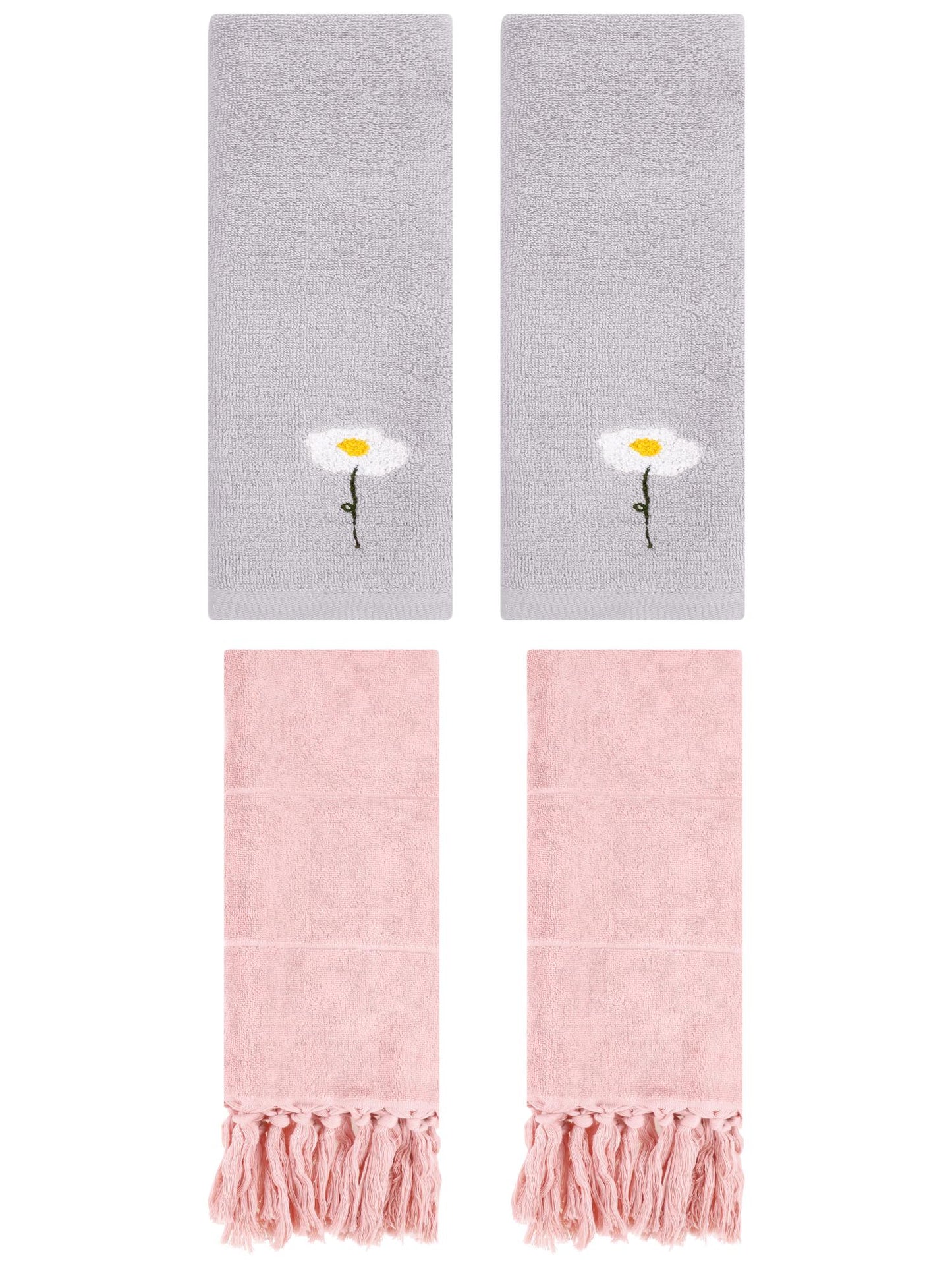 Unique Bargains 4 Pcs Soft Bath Towel Set Pink/Grey 14" x 30"/13" x 30"