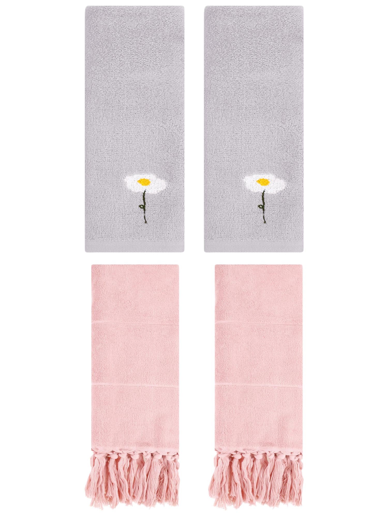 Unique Bargains 4 Pcs Soft Bath Towel Set Pink/Grey 14" x 30"/13" x 30"