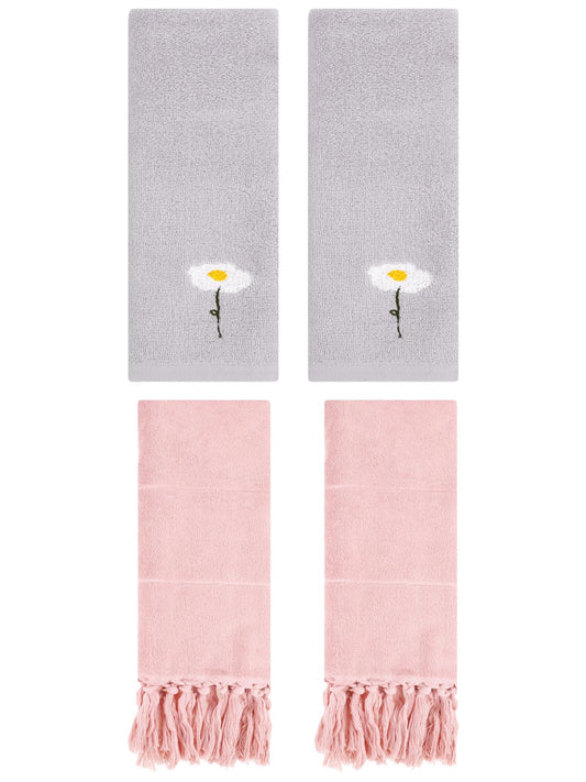 Unique Bargains 4 Pcs Soft Bath Towel Set Pink/Grey 14" x 30"/13" x 30"