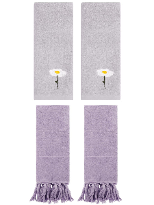 Unique Bargains 4 Pcs Soft Bath Towel Set Purple/Grey 14" x 30"/13" x 30"