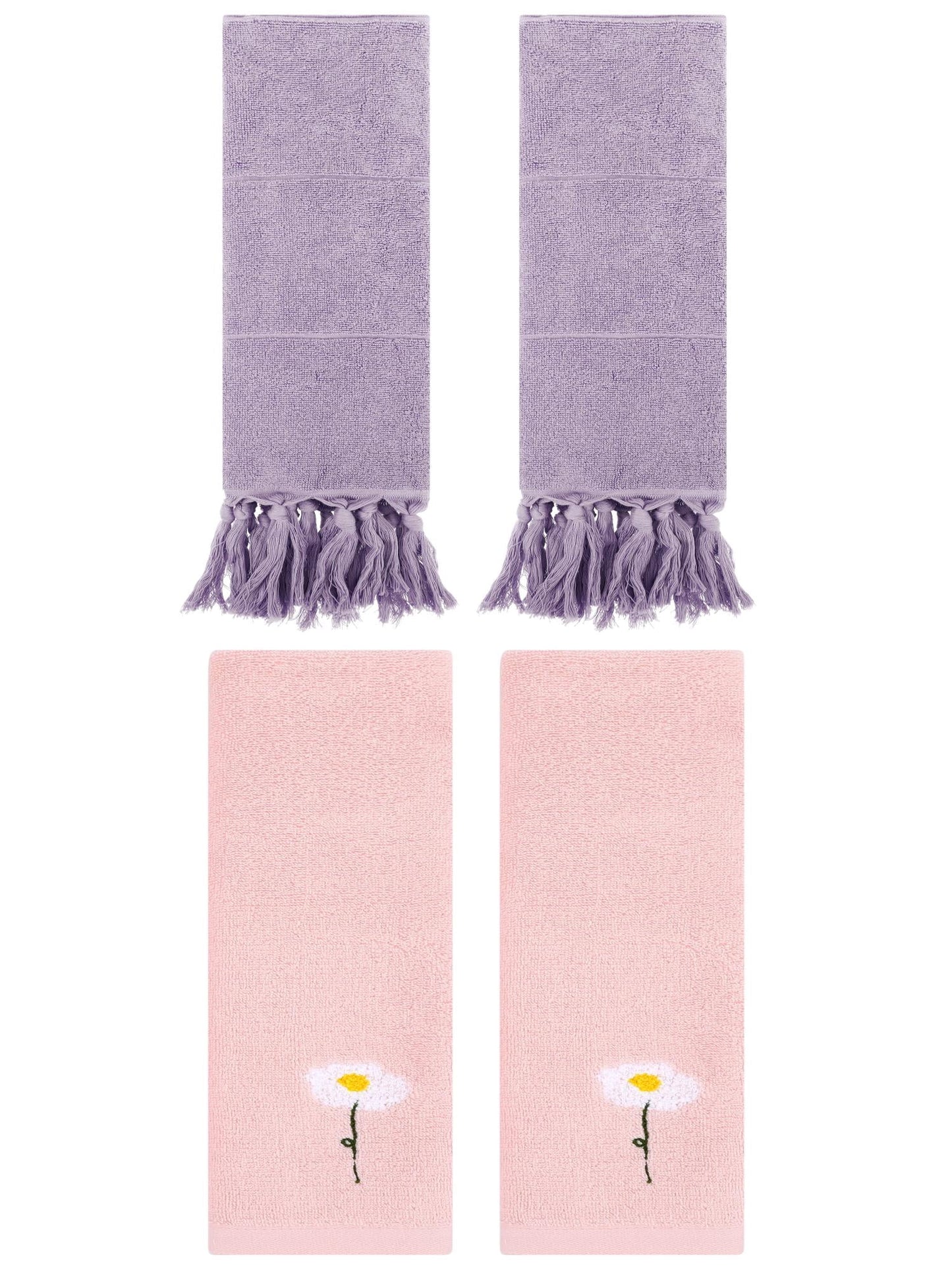 Unique Bargains 4 Pcs Soft Bath Towel Set Purple/Pink 14" x 30"/13" x 30"