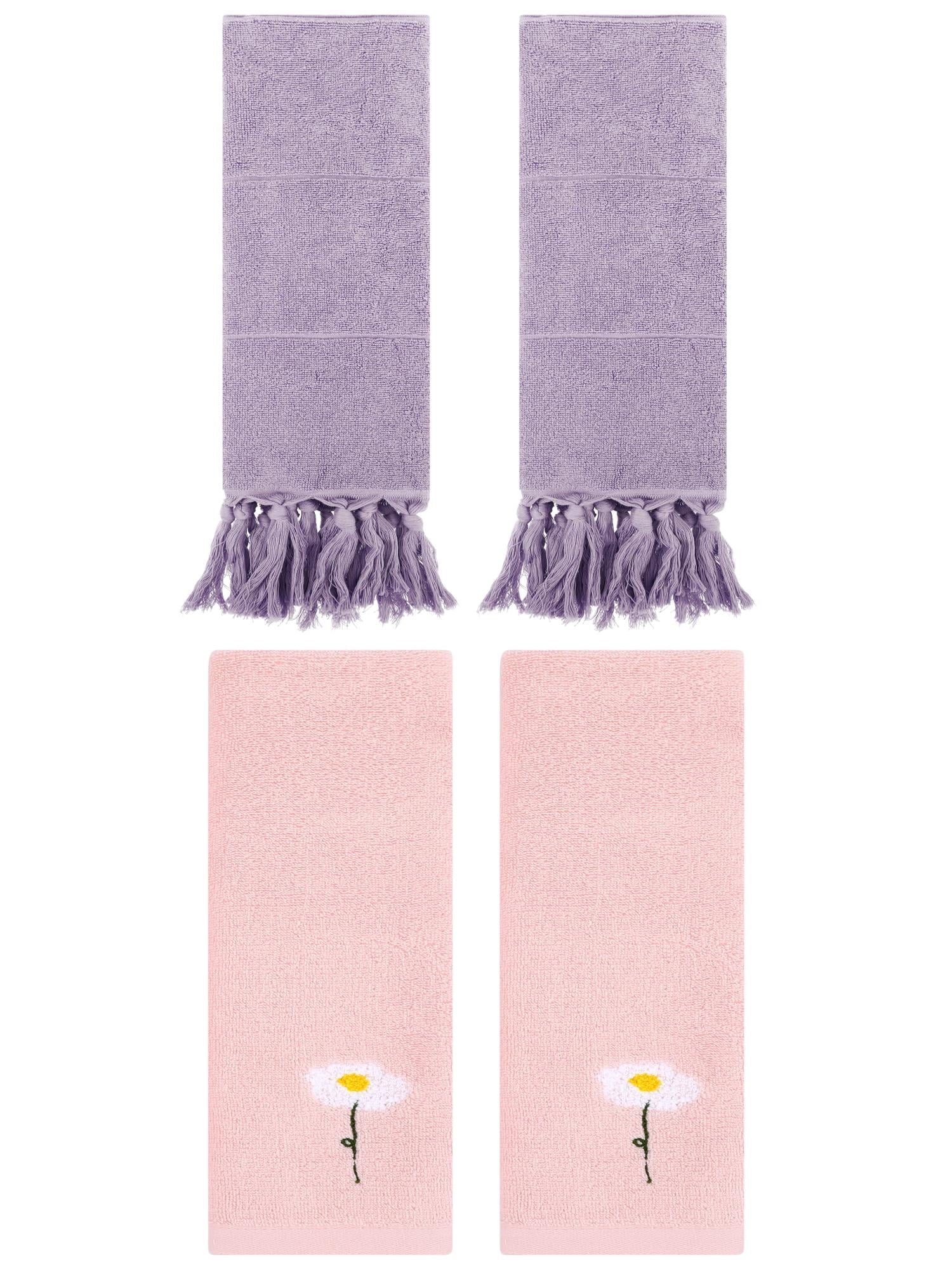 Unique Bargains 4 Pcs Soft Bath Towel Set Purple/Pink 14" x 30"/13" x 30"