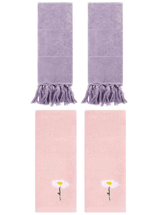 Unique Bargains 4 Pcs Soft Bath Towel Set Purple/Pink 14" x 30"/13" x 30"
