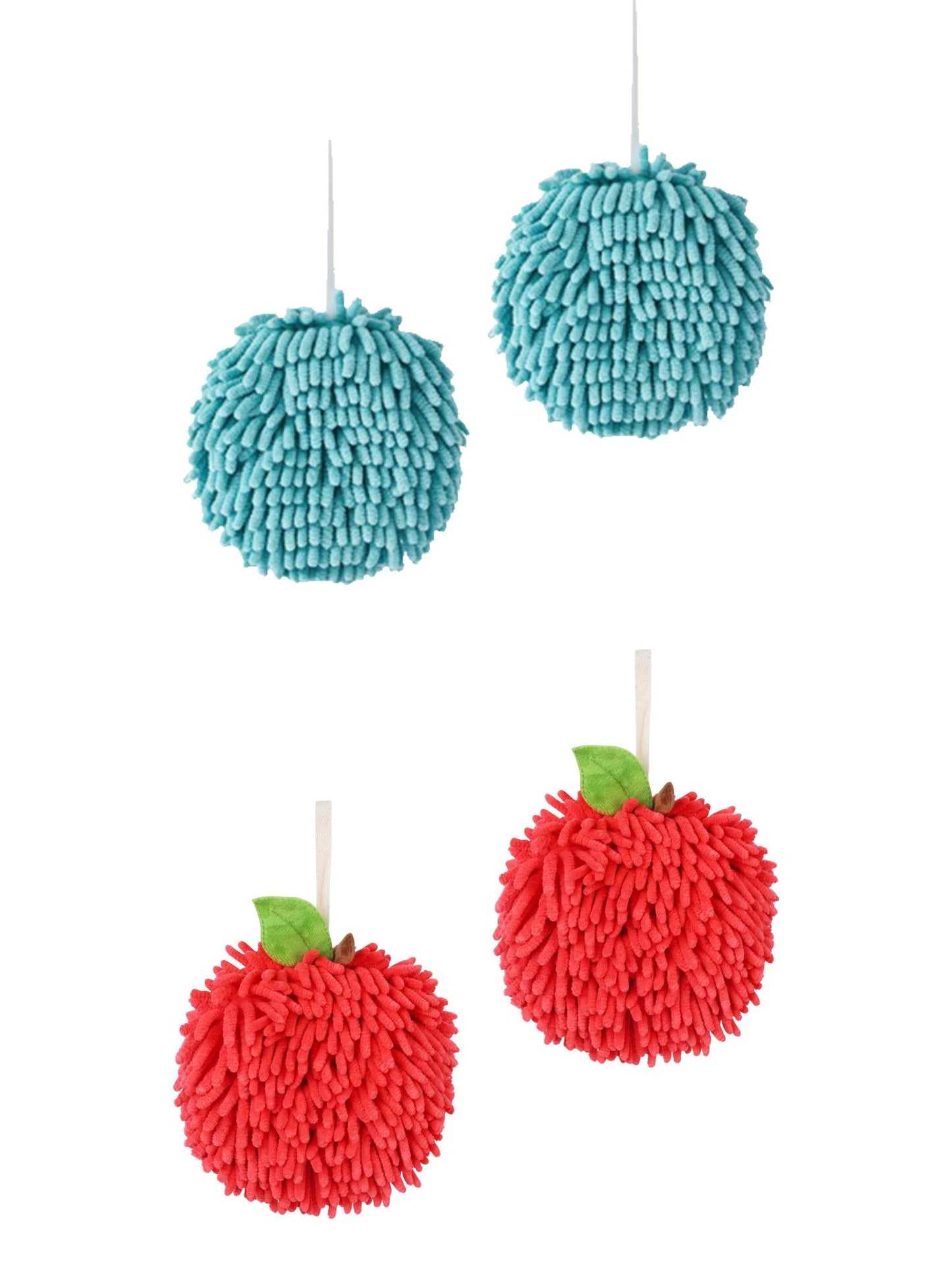 Unique Bargains 4 Pcs Soft Chenille Ball Hand Towels Blue/Red 6" x 6"