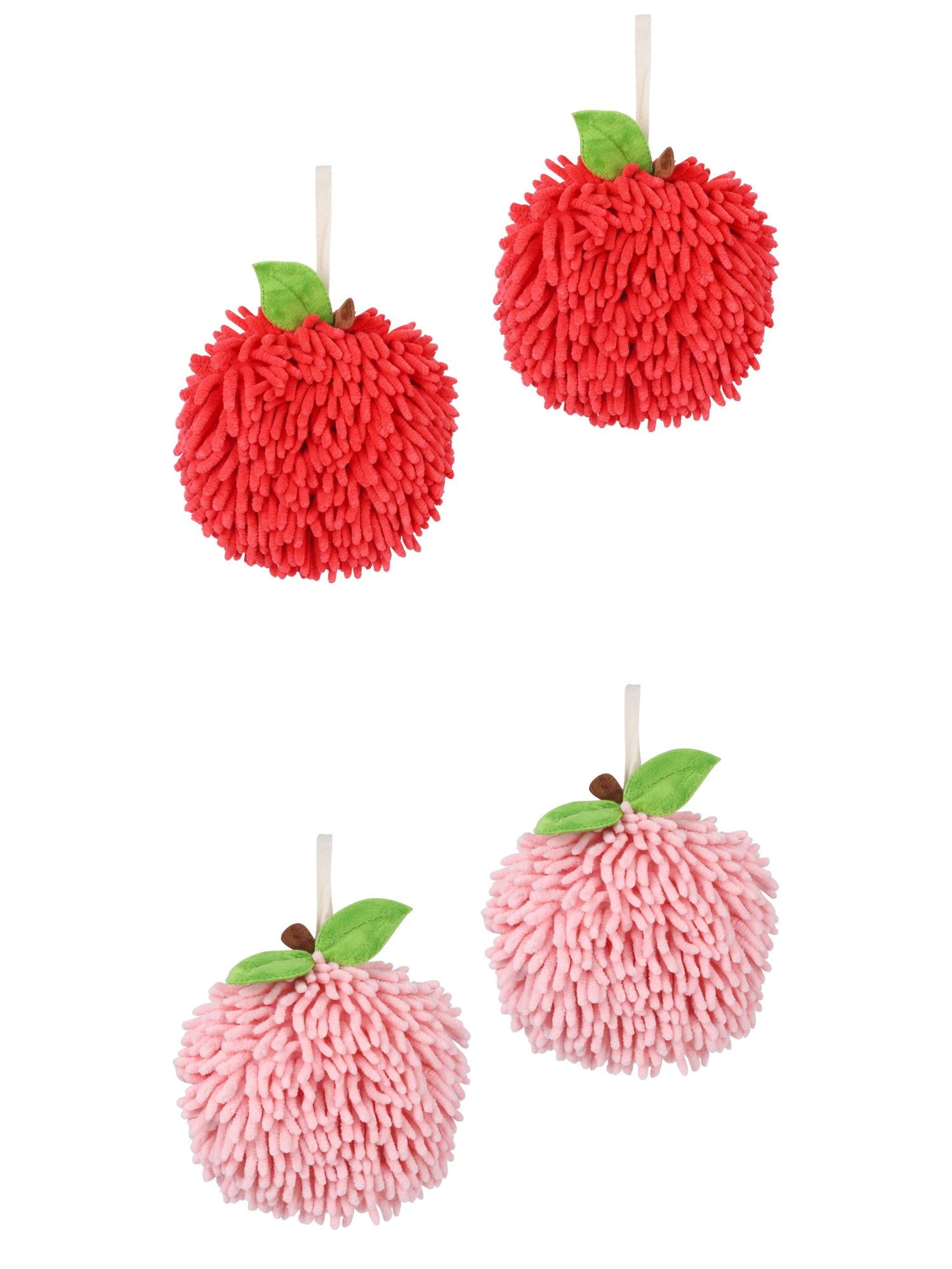 Unique Bargains 4 Pcs Soft Chenille Ball Hand Towels Pink/Red 6" x 6"