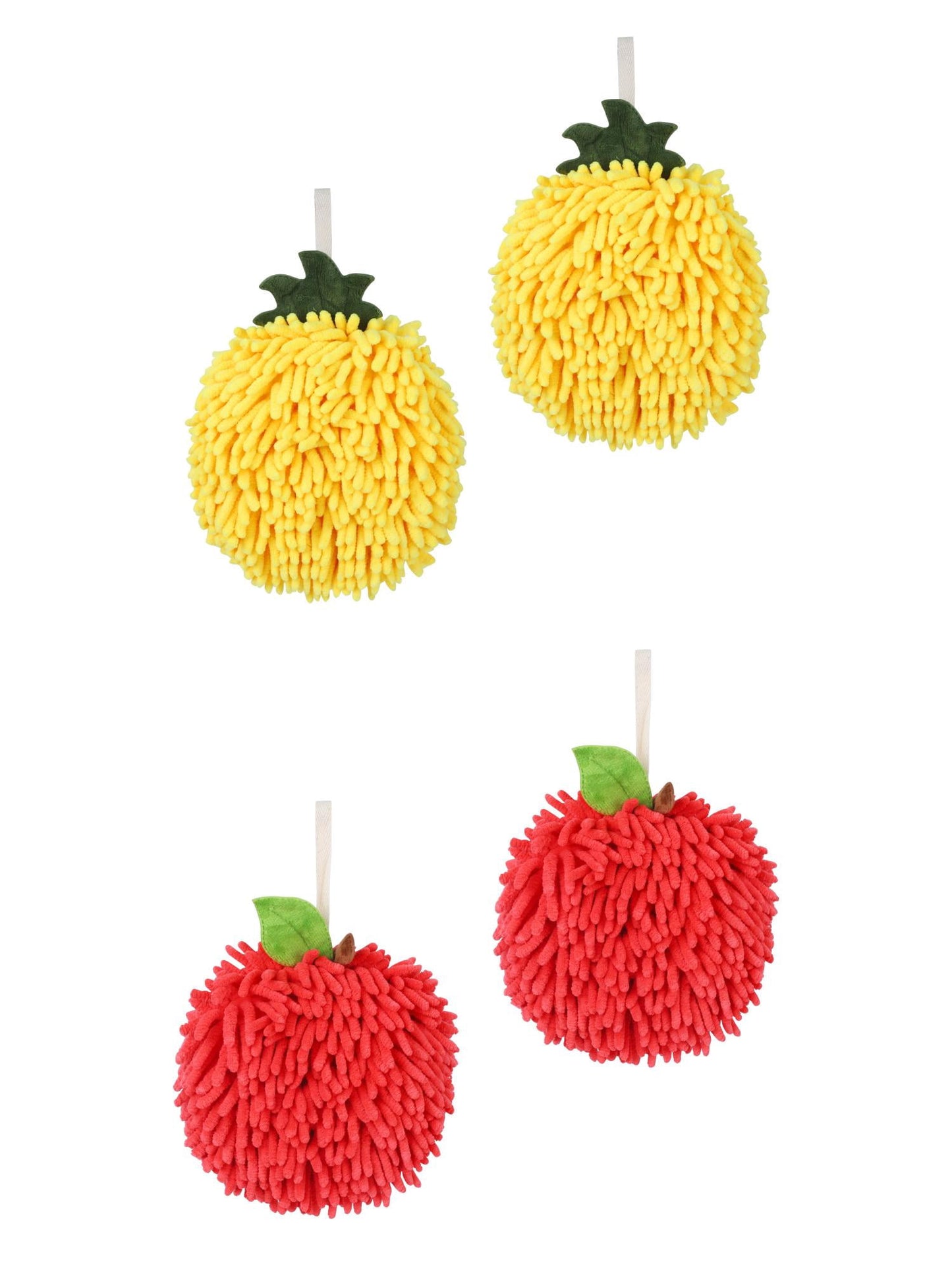 Unique Bargains 4 Pcs Soft Chenille Ball Hand Towels Red/Yellow 6" x 6"