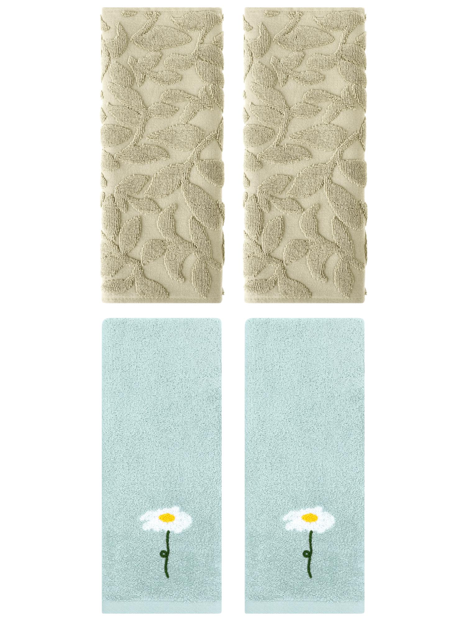 Unique Bargains 4 Pcs Soft Cotton Hand Towels Blue/Khaki 13" x 30"/14" x 30"