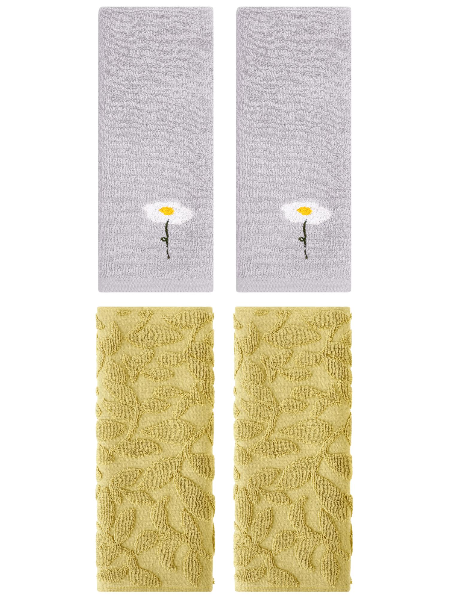 Unique Bargains 4 Pcs Soft Cotton Hand Towels Grey/Yellow 13" x 30"/14" x 30"
