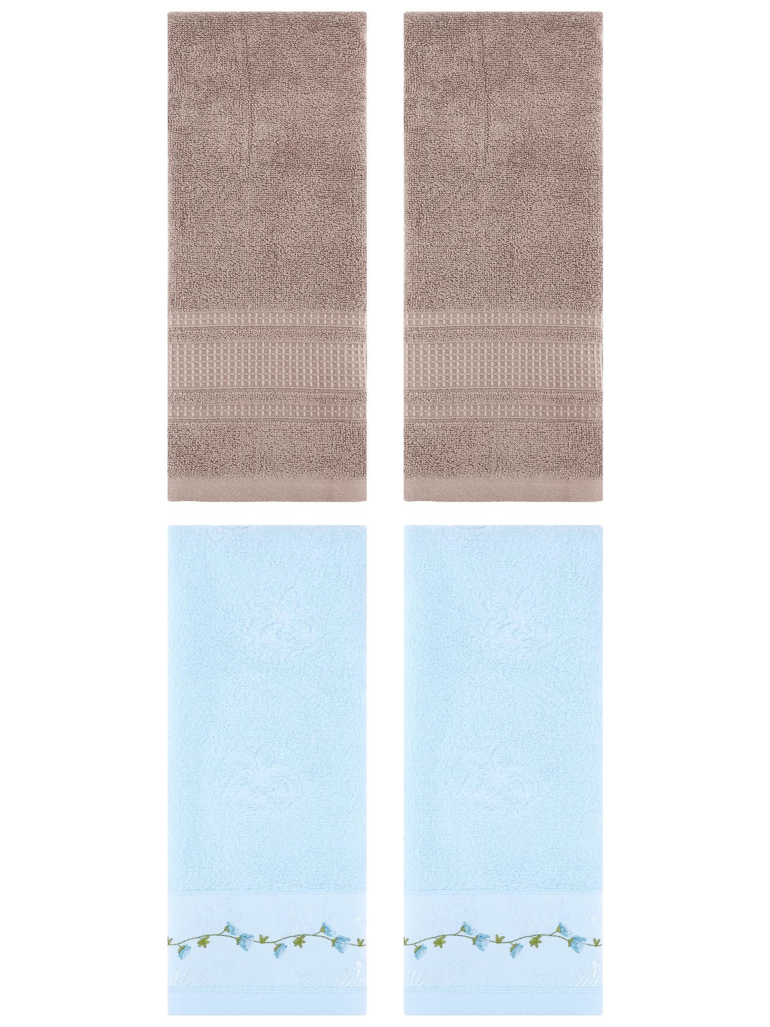 Unique Bargains 4 Pcs Soft Embroidered Hand Towels 13" x 29" Blue/Brown