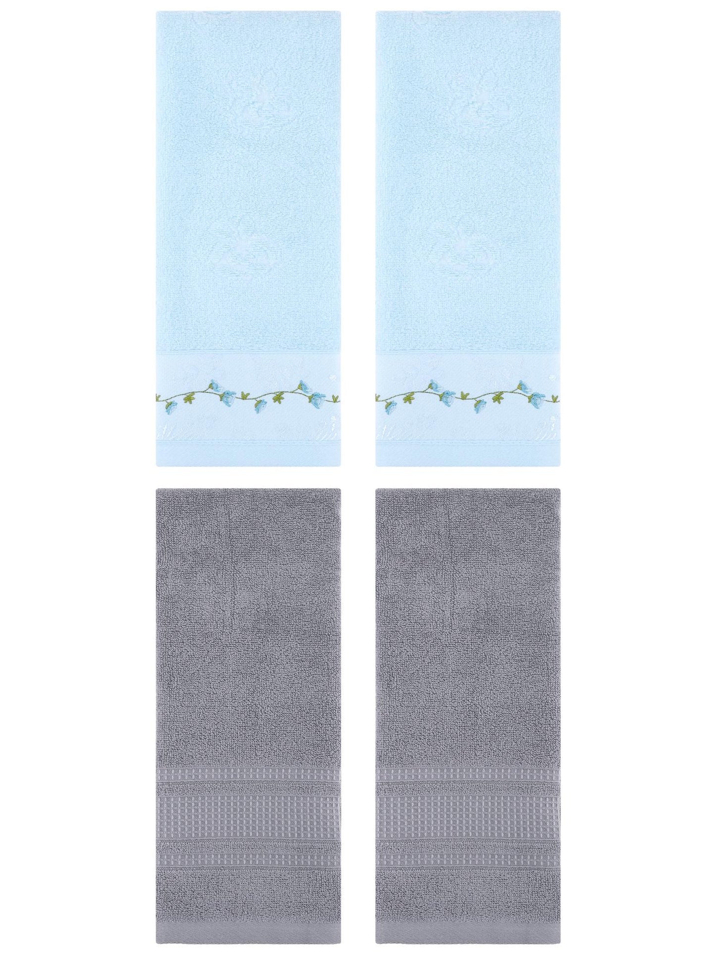 Unique Bargains 4 Pcs Soft Embroidered Hand Towels 13" x 29" Blue/Grey