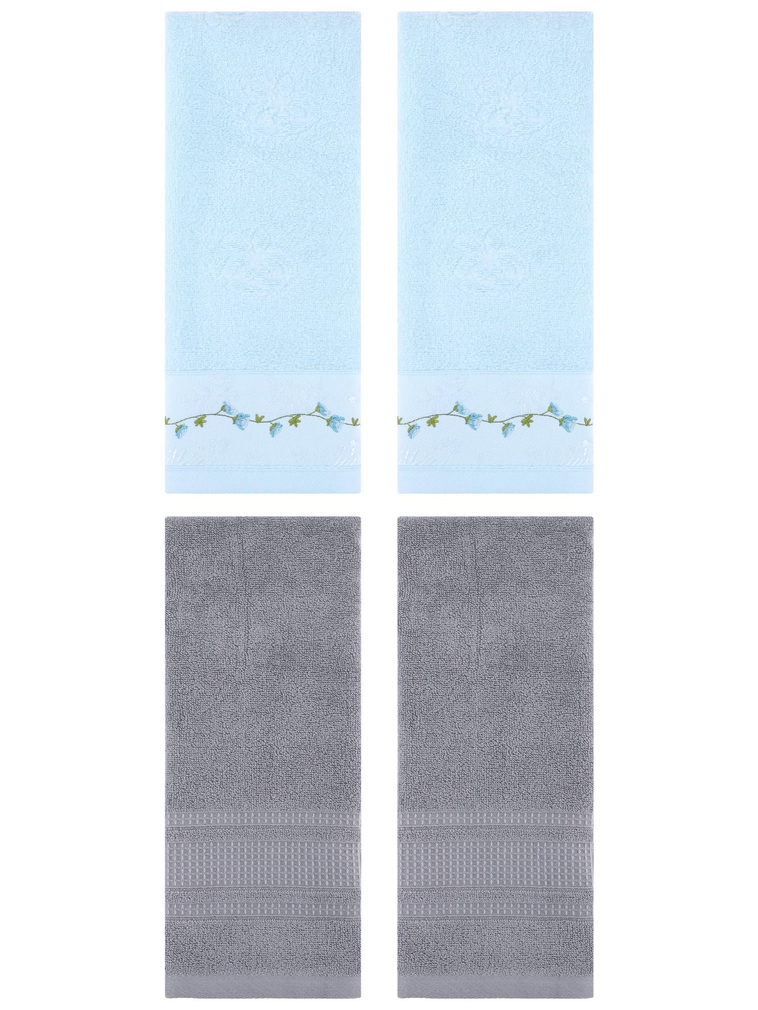 Unique Bargains 4 Pcs Soft Embroidered Hand Towels 13" x 29" Blue/Grey