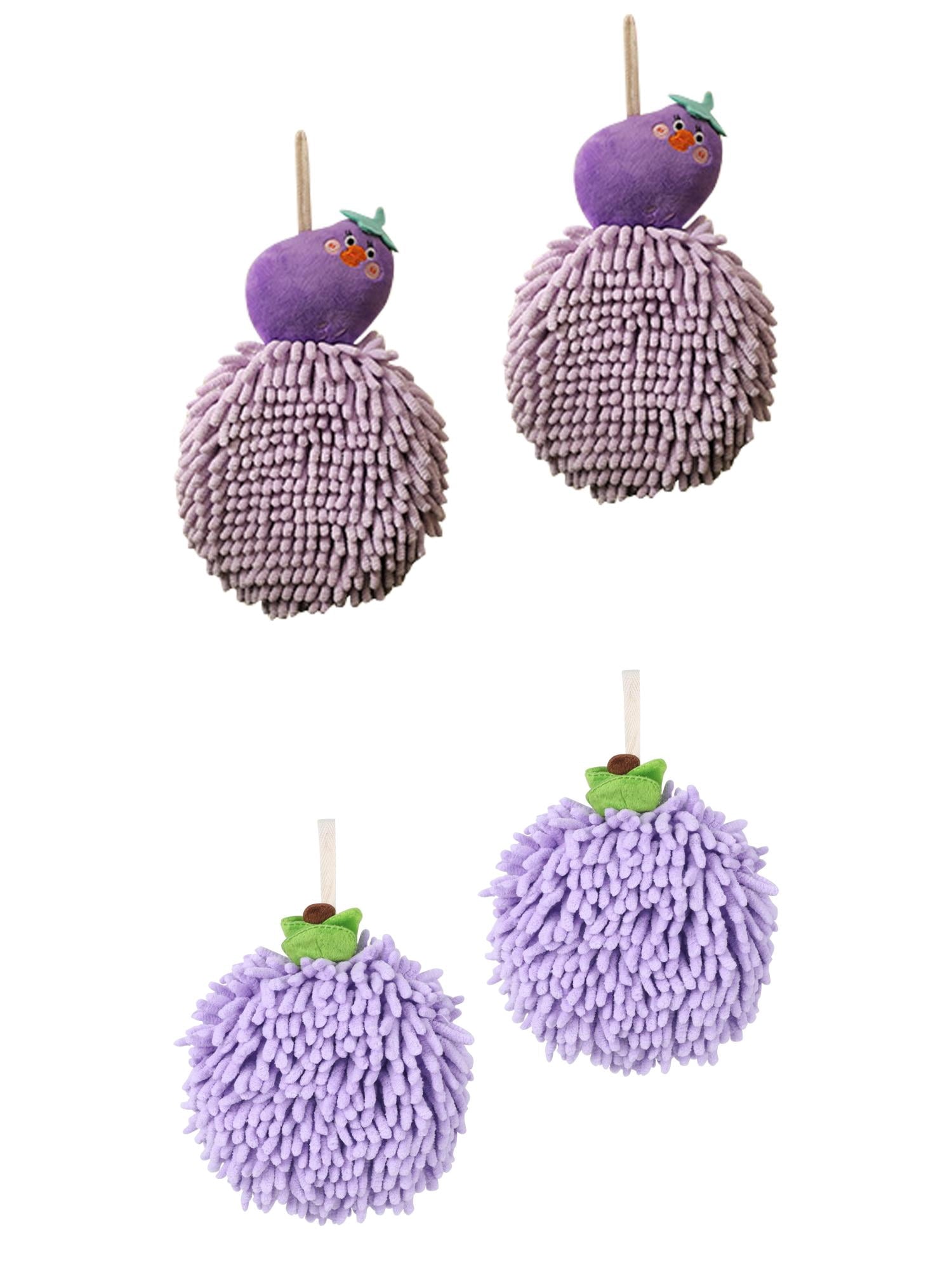 Unique Bargains 4 Pcs Soft Fluffy Ball Hand Towels Purple 6" x 6"/7" x 9"