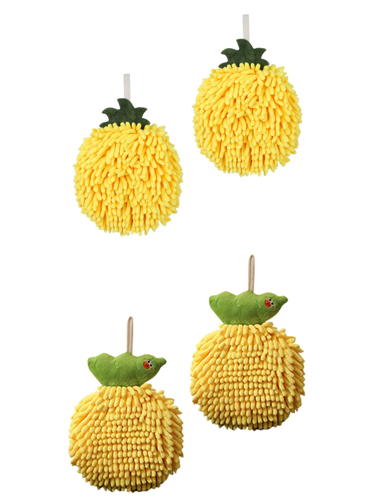 Unique Bargains 4 Pcs Soft Fluffy Ball Hand Towels Yellow 6" x 6"/7" x 9"