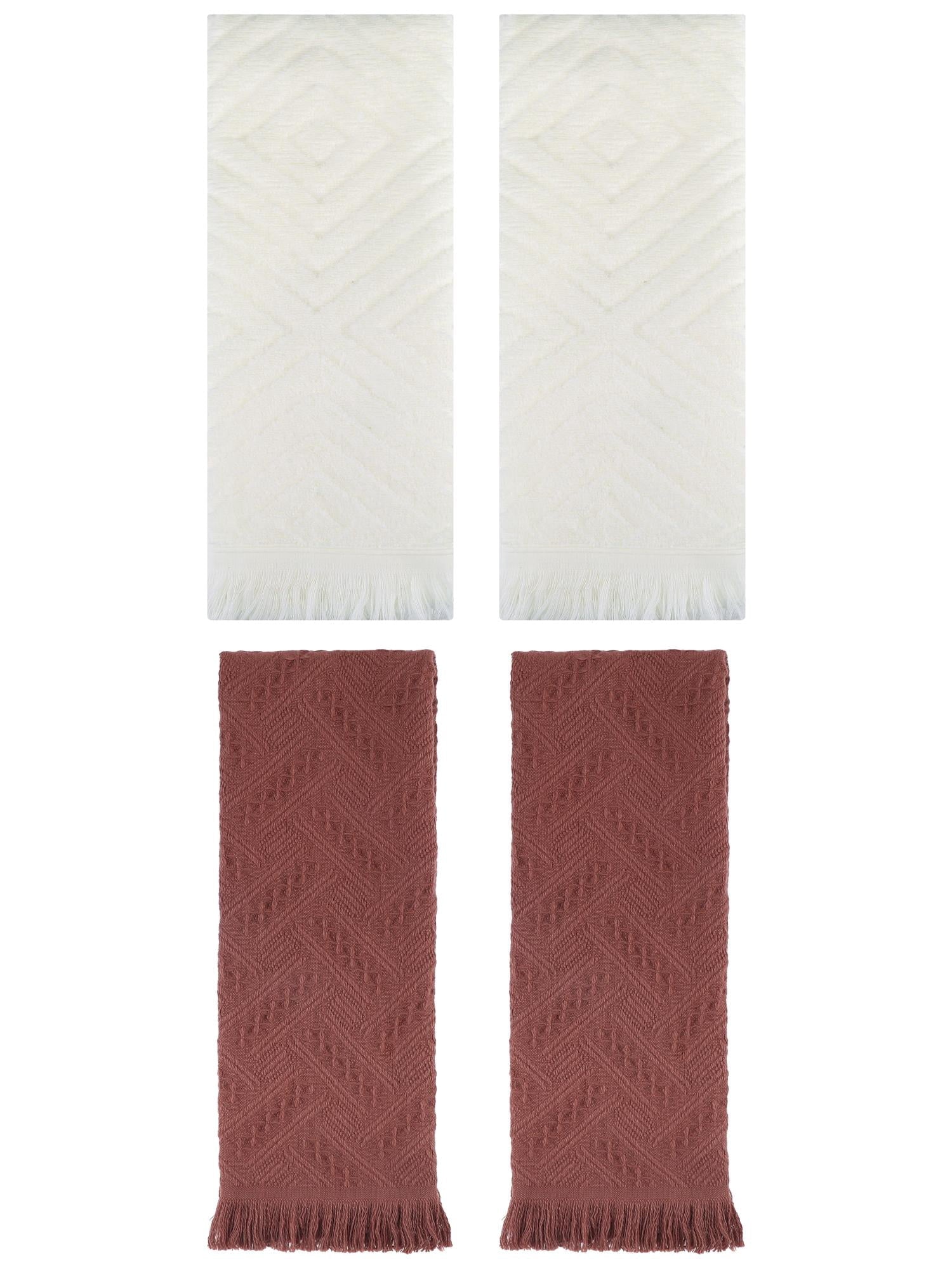 Unique Bargains 4 Pcs Soft Geometric Hand Towels 13" x 29" Beige/Brown