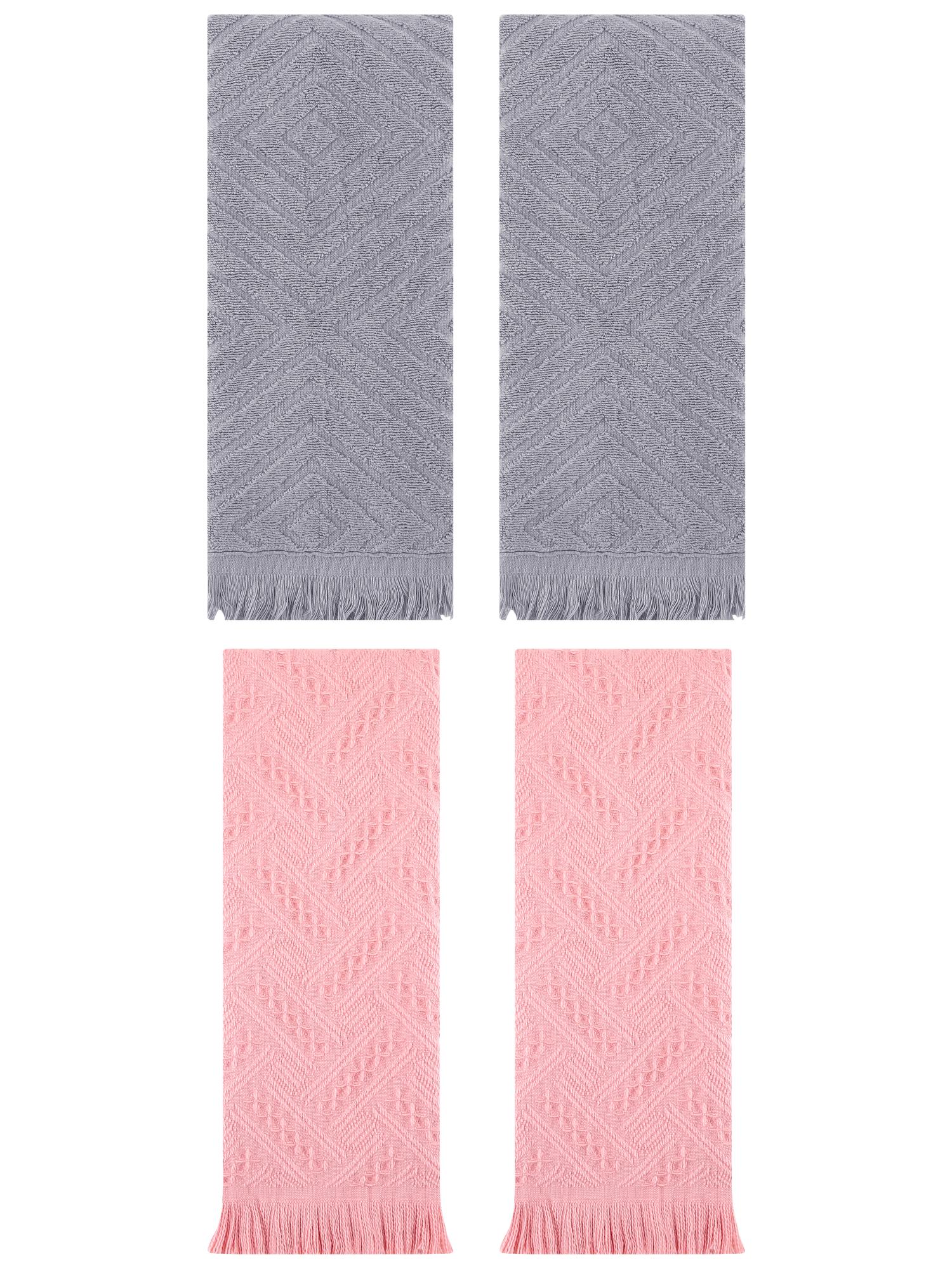 Unique Bargains 4 Pcs Soft Geometric Hand Towels 13" x 29" Grey/Pink