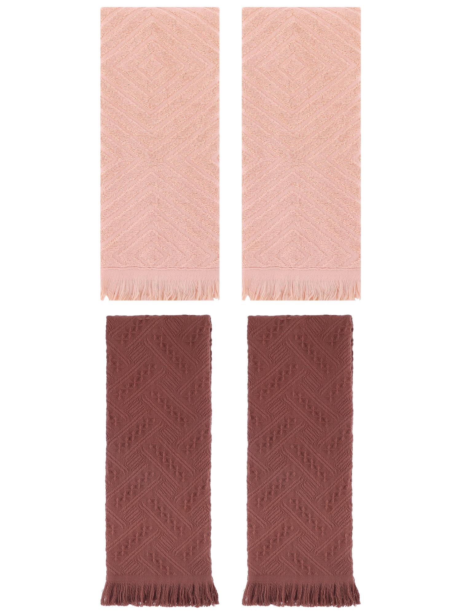 Unique Bargains 4 Pcs Soft Geometric Hand Towels 13" x 29" Orange/Brown