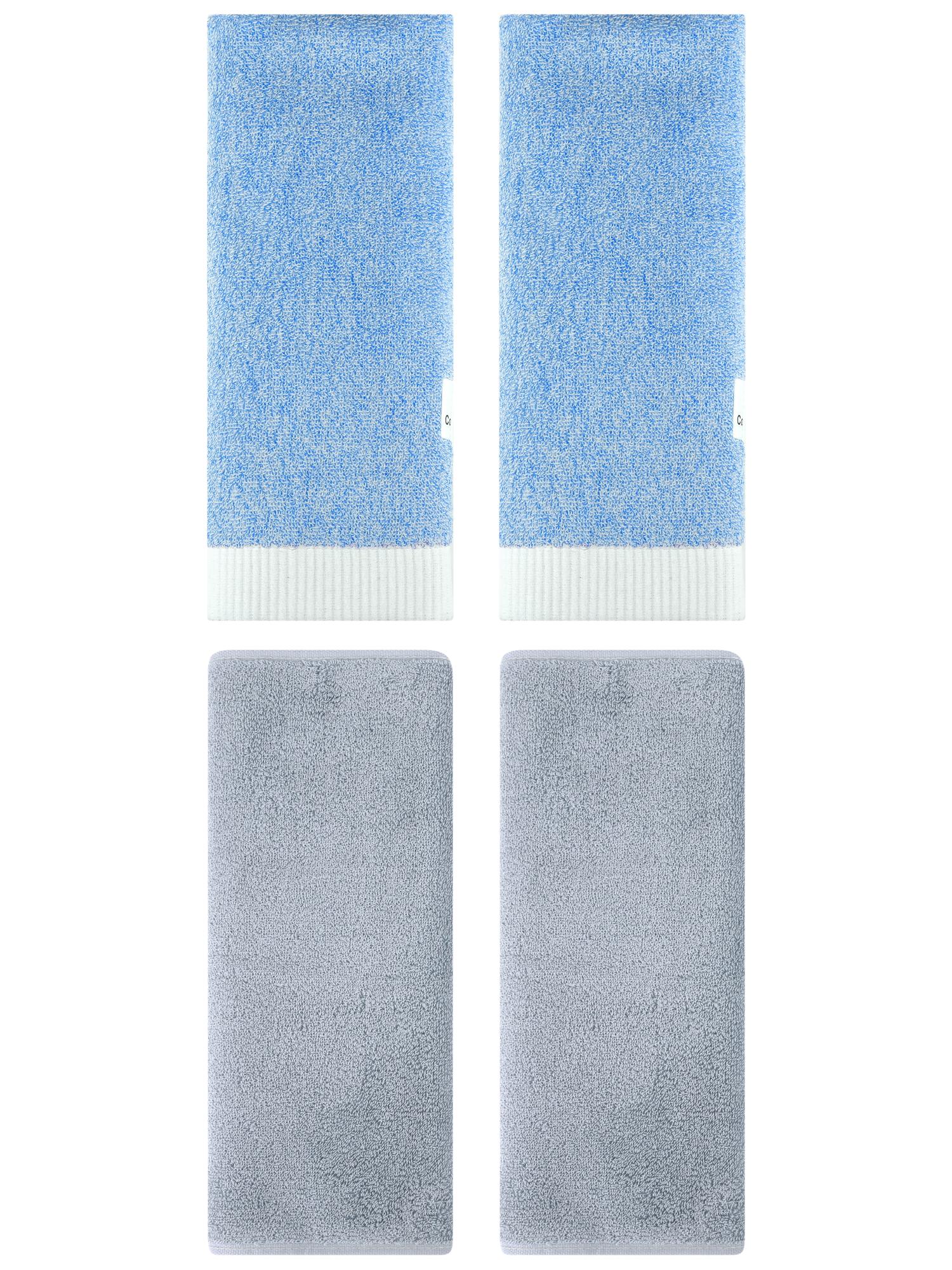 Unique Bargains 4 Pcs Soft Hand Towel Set Light Grey/Blue 13" x 30"/13" x 29"