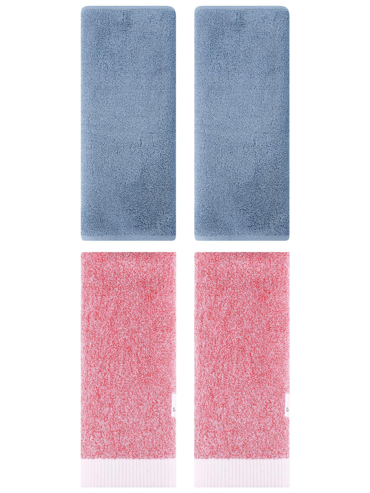 Unique Bargains 4 Pcs Soft Hand Towel Set Light Steel Blue/Pink 13" x 30"/13" x 29"