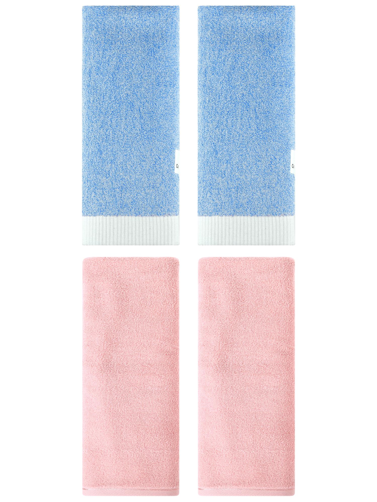 Unique Bargains 4 Pcs Soft Hand Towel Set Pink/Blue 13" x 30"/13" x 29"