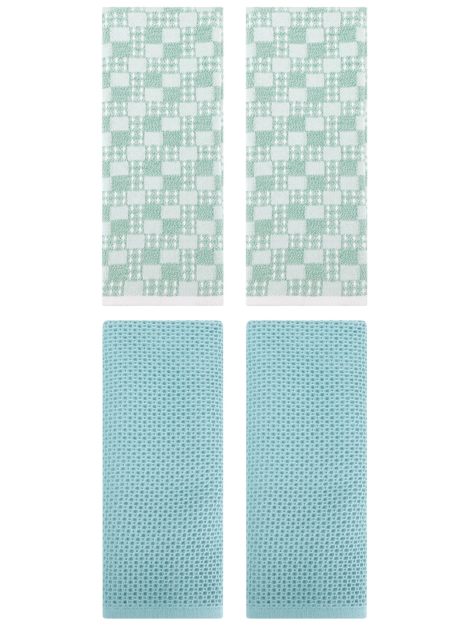 Unique Bargains 4 Pcs Soft Waffle Design Hand Towel Light Blue/Green 13" x 30"/13" x 28"