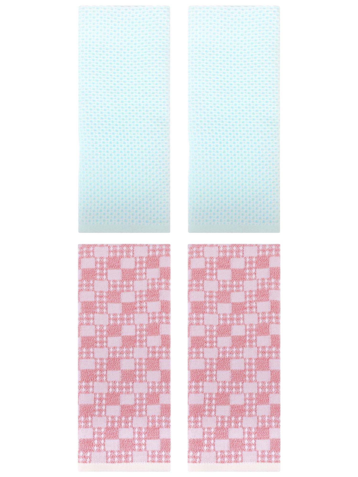 Unique Bargains 4 Pcs Soft Waffle Design Hand Towel Light Cyan/Pink 13" x 30"/13" x 28"
