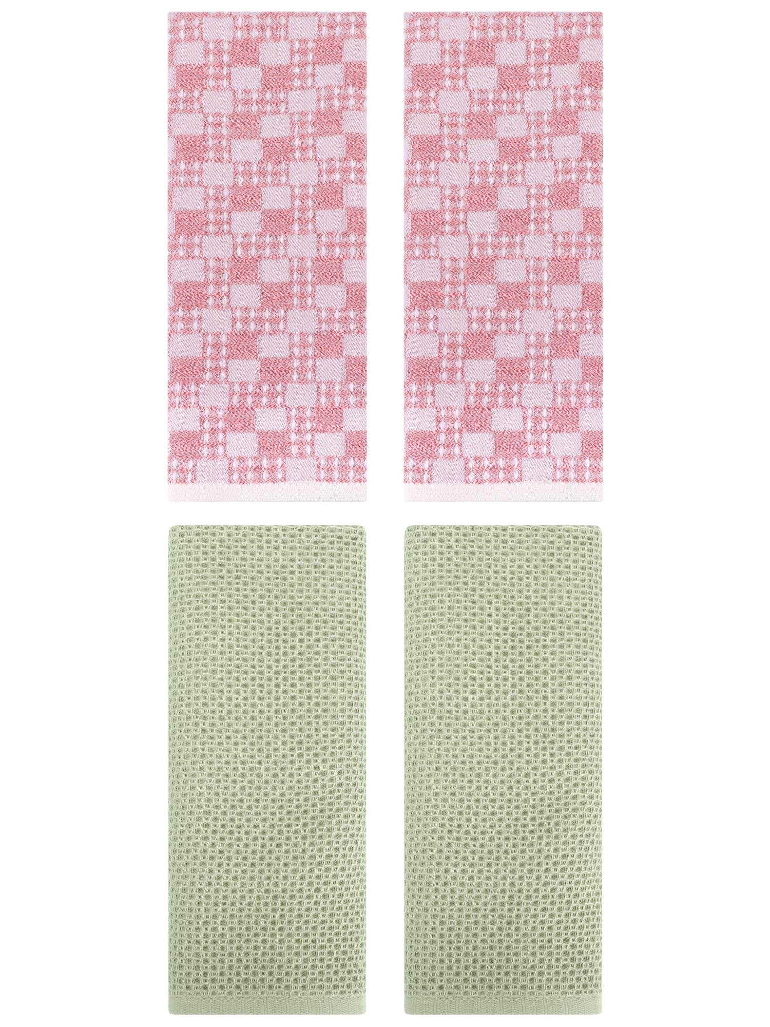 Unique Bargains 4 Pcs Soft Waffle Design Hand Towel Light Green/Pink 13" x 30"/13" x 28"