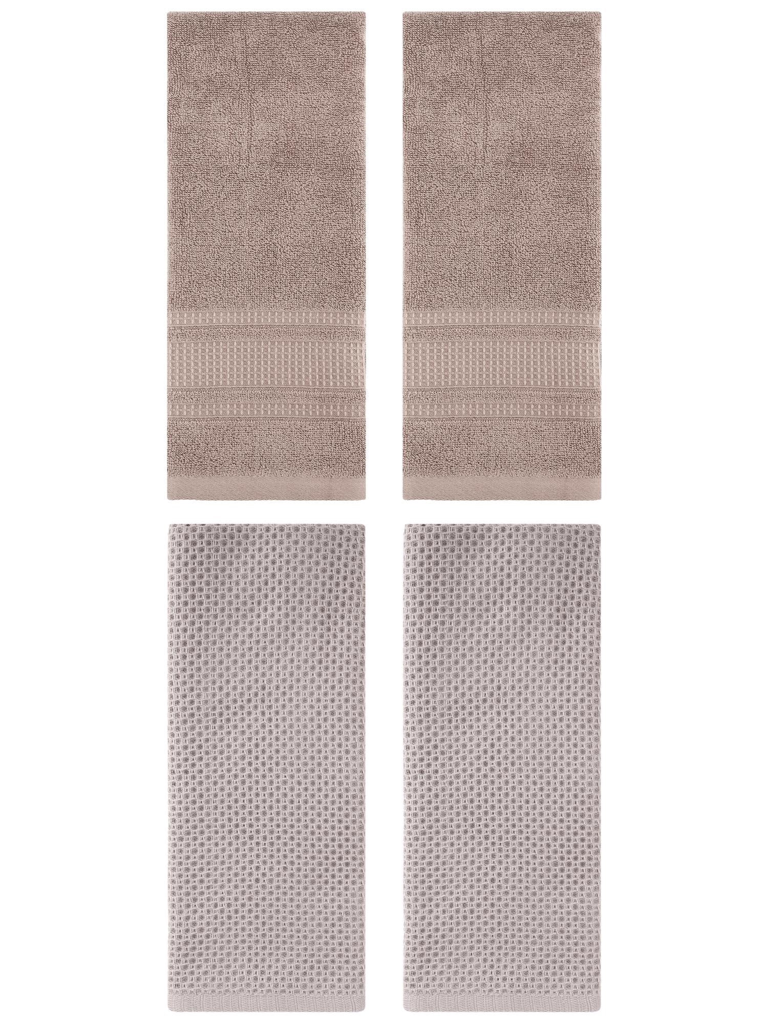 Unique Bargains 4 Pcs Soft Waffle Hand Towel Camel/Brown 13" x 30"/13" x 29"