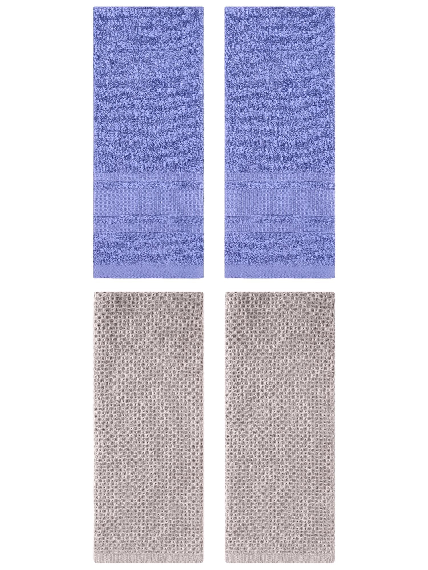 Unique Bargains 4 Pcs Soft Waffle Hand Towel Camel/Dark Blue 13" x 30"/13" x 29"