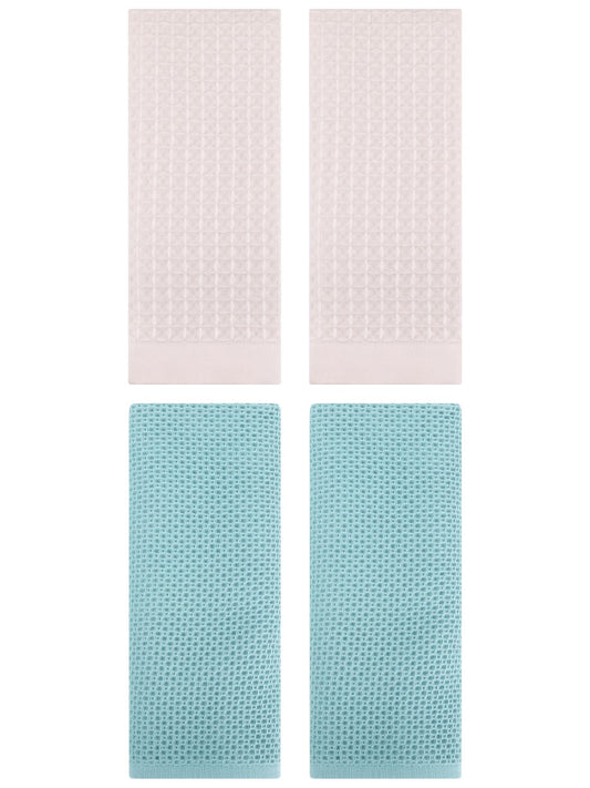 Unique Bargains 4 Pcs Soft Waffle Hand Towel Light Blue/Beige 13" x 30"/14" x 30"