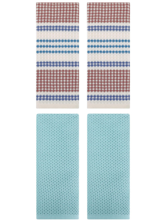 Unique Bargains 4 Pcs Soft Waffle Hand Towel Light Blue/Blue Brown 13" x 30"/13" x 29"
