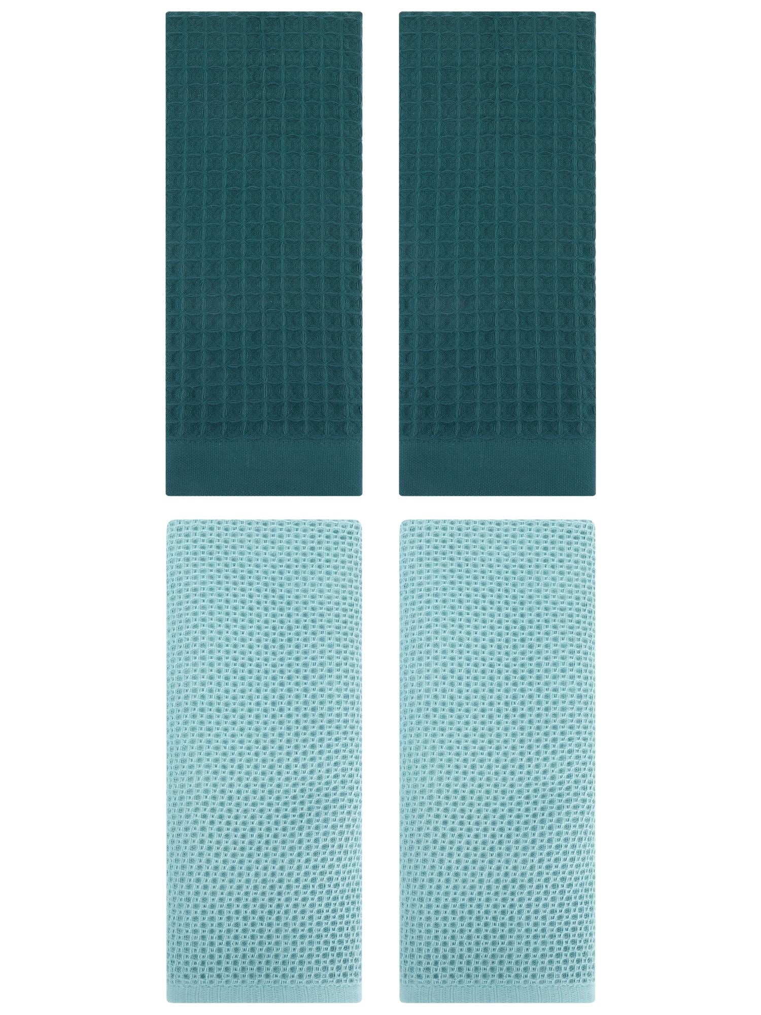 Unique Bargains 4 Pcs Soft Waffle Hand Towel Light Blue/Dark Green 13" x 30"/14" x 30"