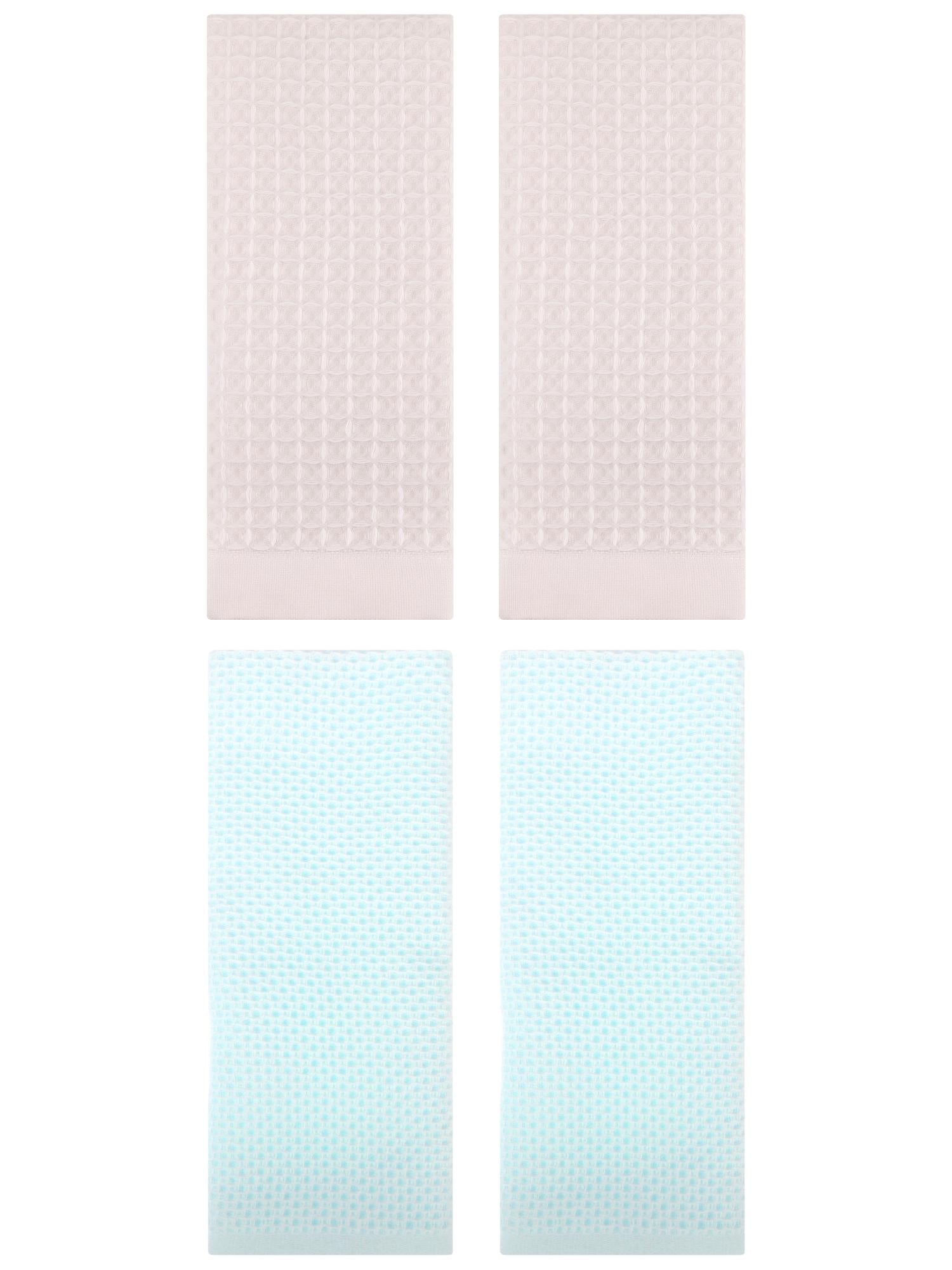 Unique Bargains 4 Pcs Soft Waffle Hand Towel Light Cyan/Beige 13" x 30"/14" x 30"