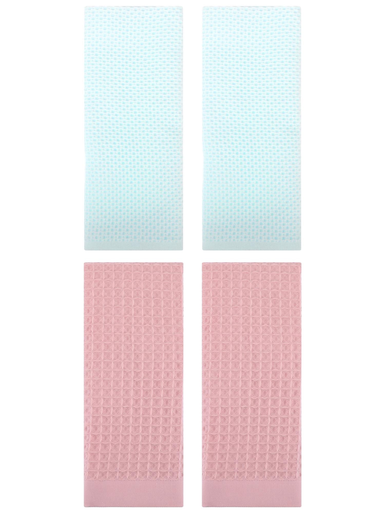 Unique Bargains 4 Pcs Soft Waffle Hand Towel Light Cyan/Pink 13" x 30"/14" x 30"