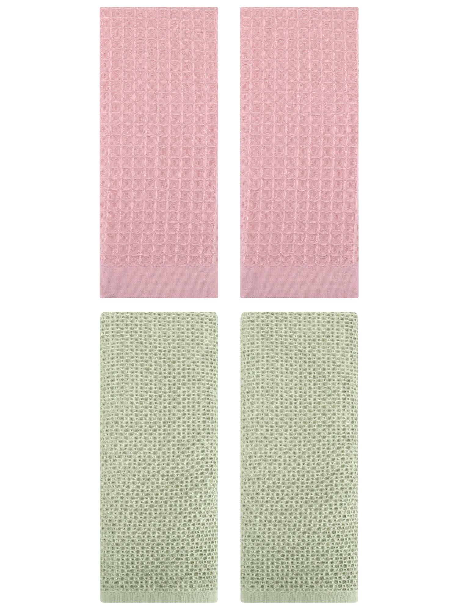 Unique Bargains 4 Pcs Soft Waffle Hand Towel Light Green/Pink 13" x 30"/14" x 30"