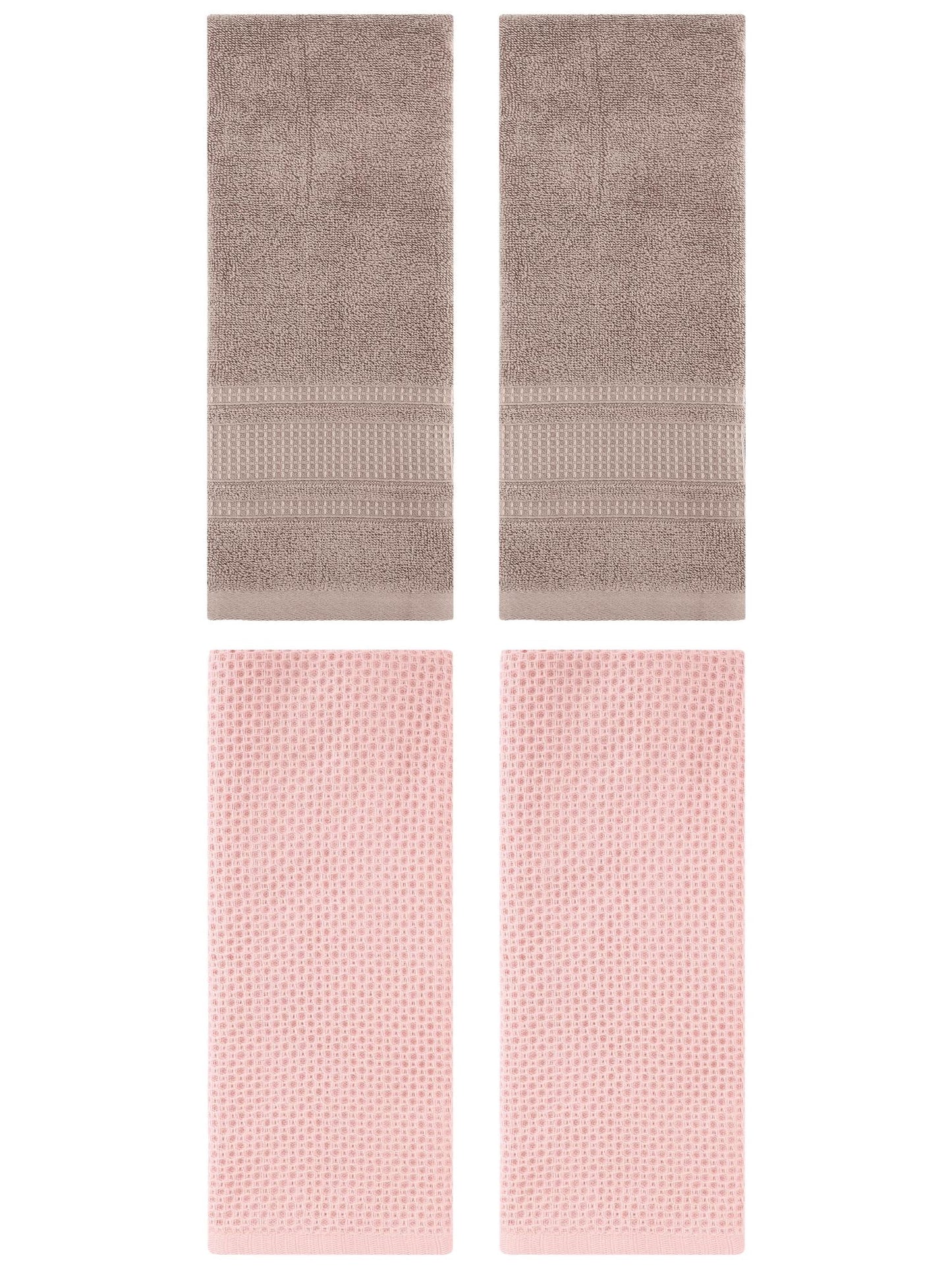 Unique Bargains 4 Pcs Soft Waffle Hand Towel Pink/Brown 13" x 30"/13" x 29"