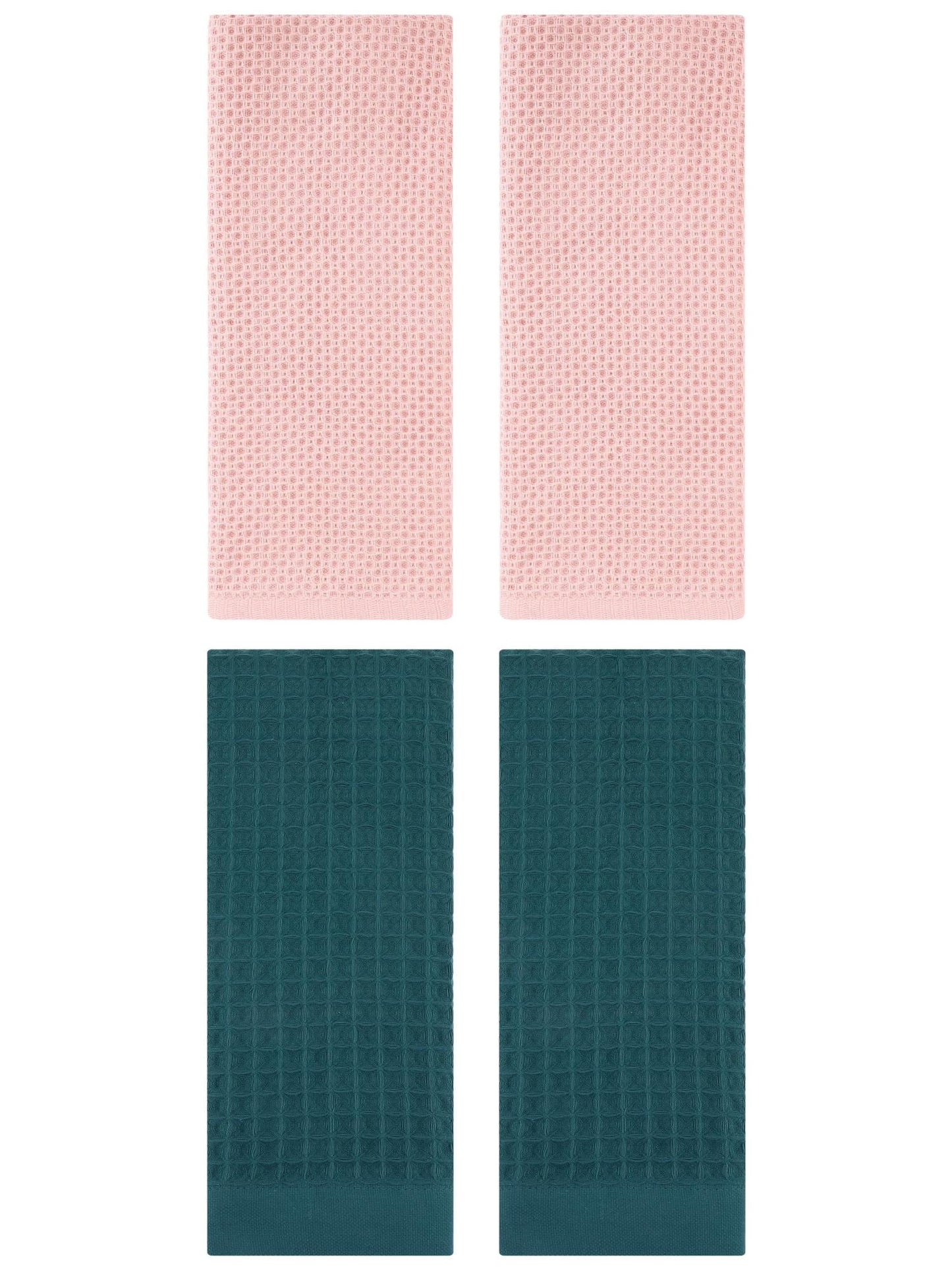 Unique Bargains 4 Pcs Soft Waffle Hand Towel Pink/Dark Green 13" x 30"/14" x 30"