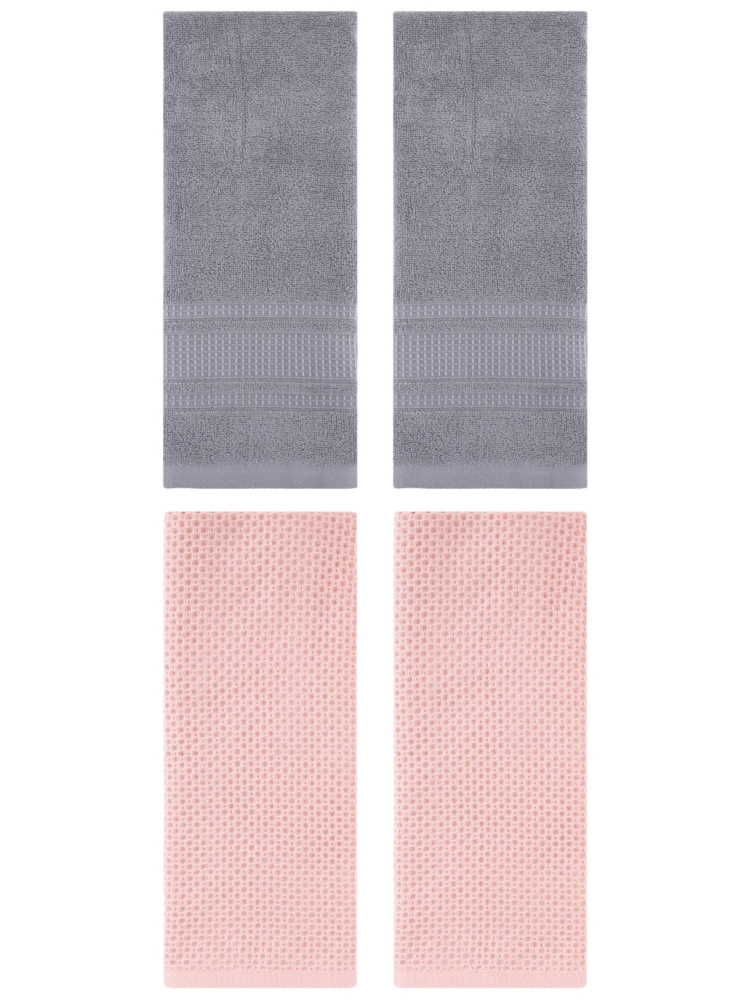 Unique Bargains 4 Pcs Soft Waffle Hand Towel Pink/Grey 13" x 30"/13" x 29"