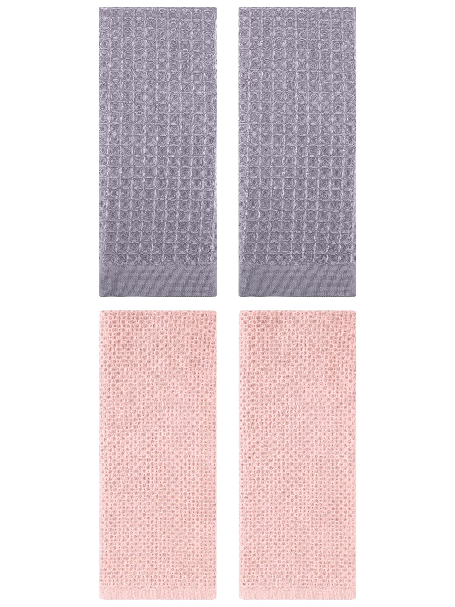 Unique Bargains 4 Pcs Soft Waffle Hand Towel Pink/Grey 13" x 30"/14" x 30"