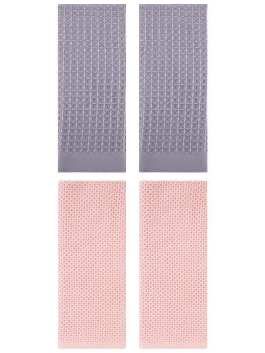 Unique Bargains 4 Pcs Soft Waffle Hand Towel Pink/Grey 13" x 30"/14" x 30"