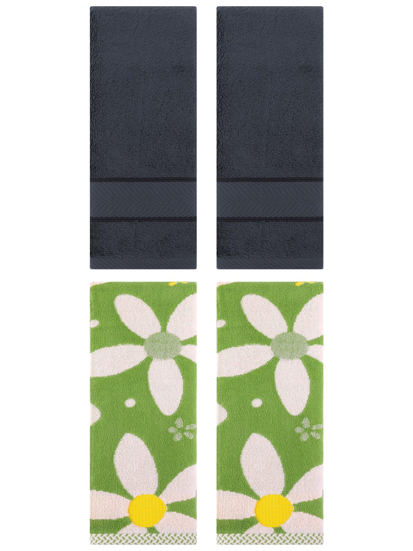Unique Bargains 4 Pcs Sold Striped Cotton Hand Towels Dark Grey/Green 14" x 30"/13" x 29"