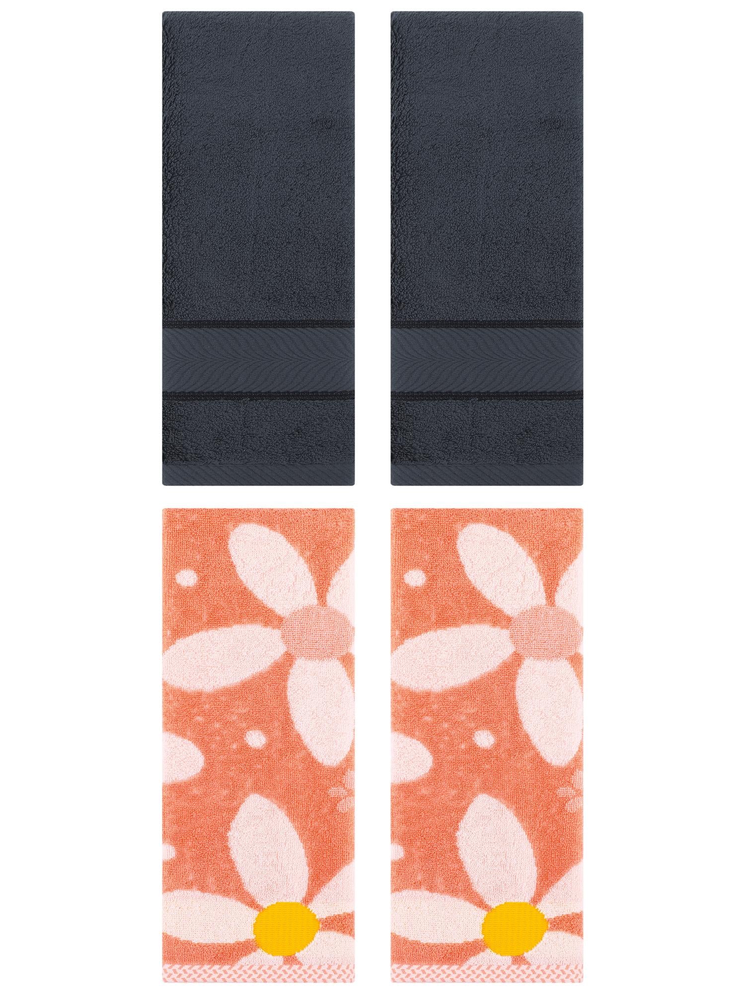Unique Bargains 4 Pcs Sold Striped Cotton Hand Towels Dark Grey/Orange 14" x 30"/13" x 29"
