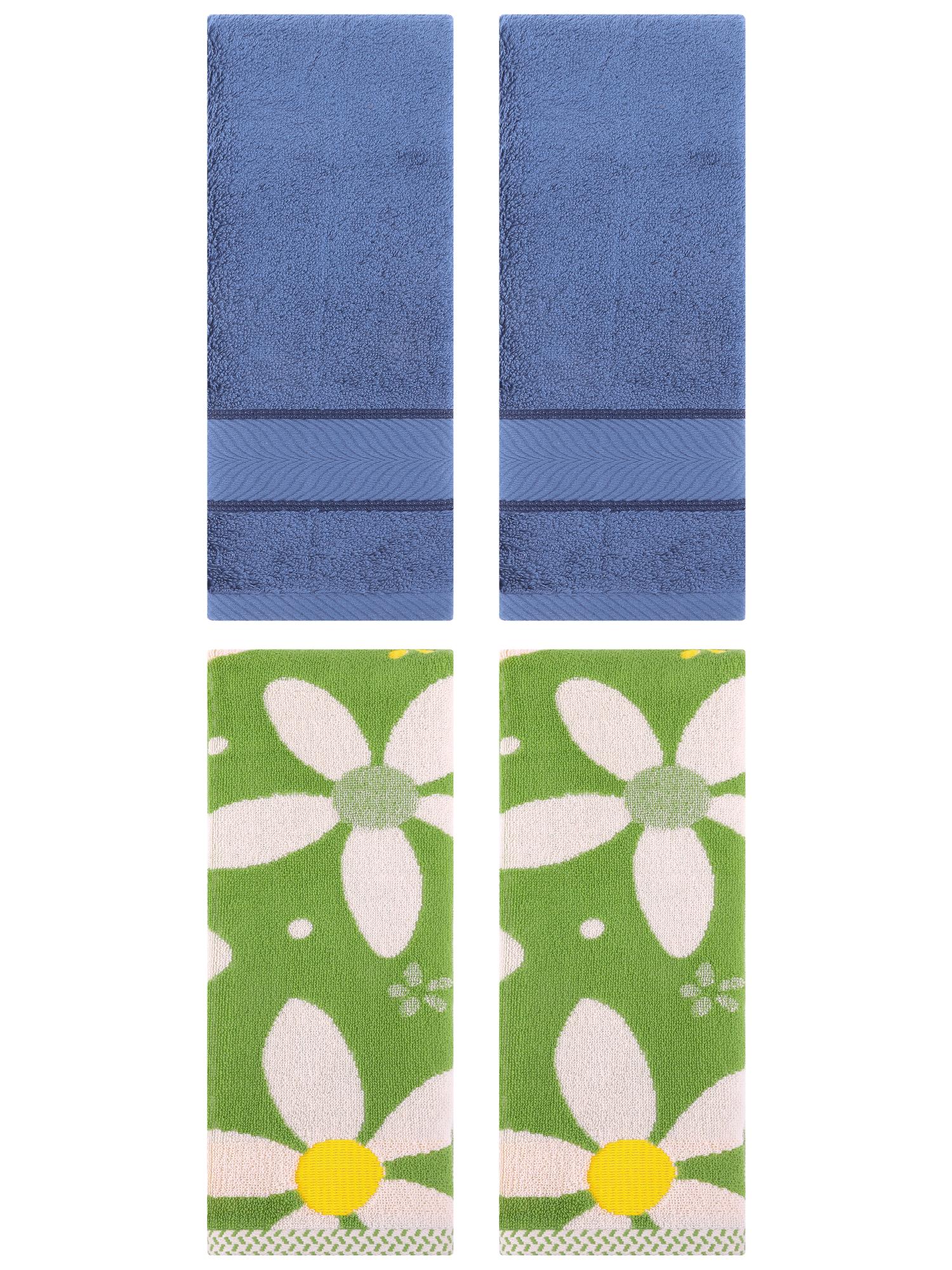 Unique Bargains 4 Pcs Sold Striped Cotton Hand Towels Light Blue/Green 14" x 30"/13" x 29"