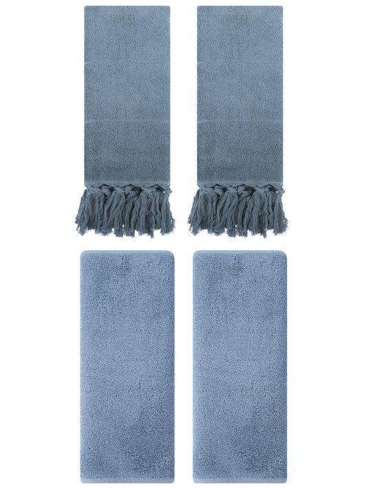 Unique Bargains 4 Pcs Solid Cotton Hand Towels Blue/Light Steel Blue 14" x 30"/13" x 30"