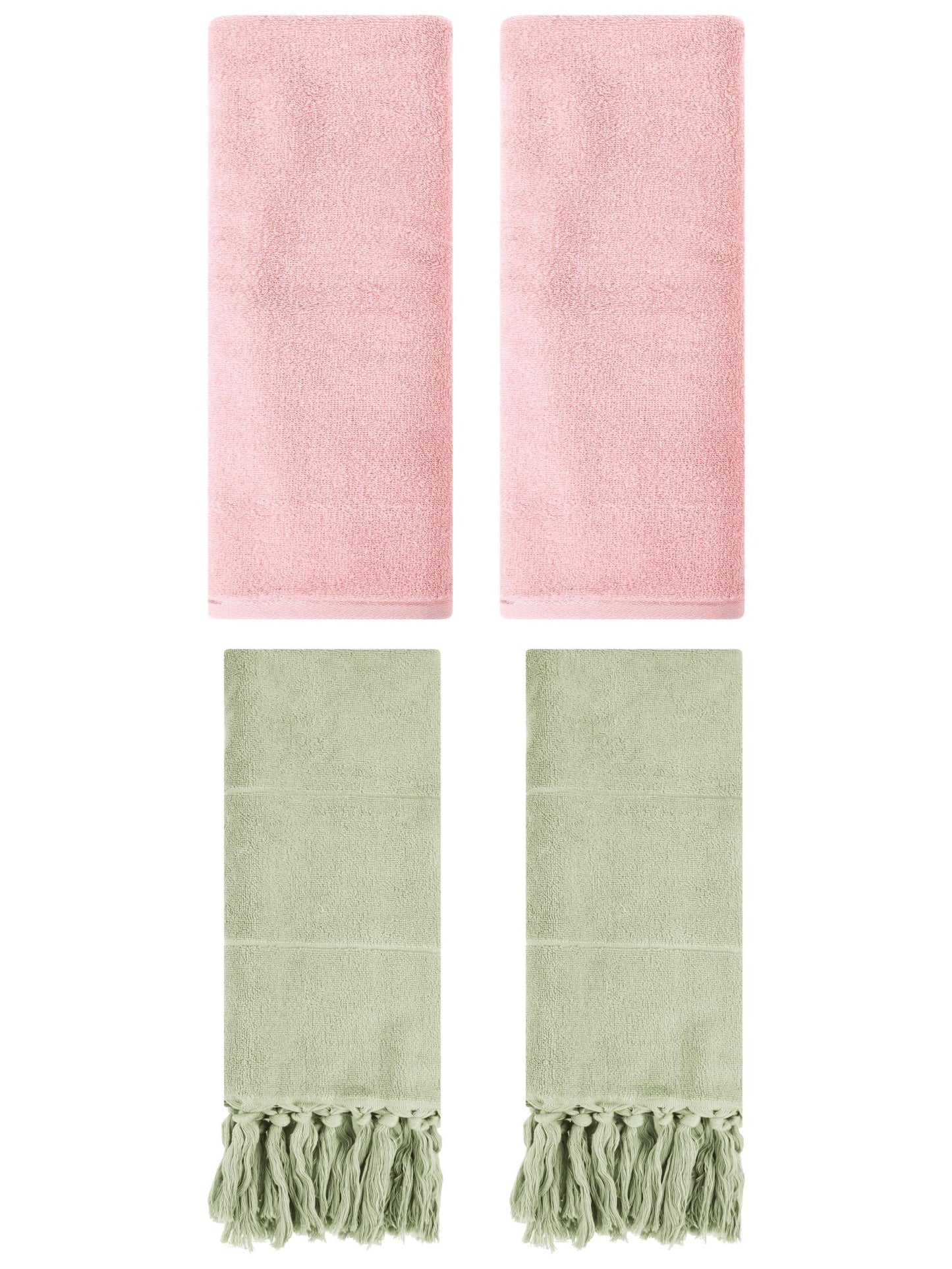 Unique Bargains 4 Pcs Solid Cotton Hand Towels Green/Pink 14" x 30"/13" x 30"