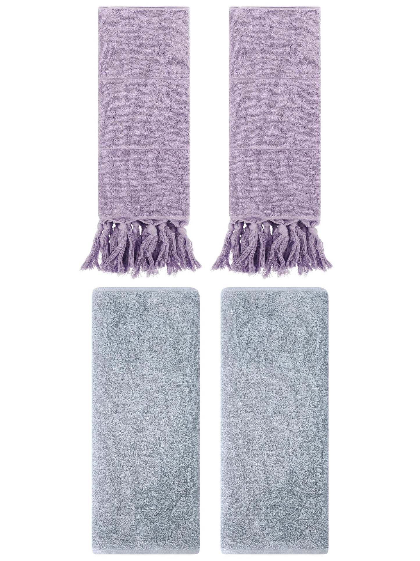 Unique Bargains 4 Pcs Solid Cotton Hand Towels Purple/Light Grey 14" x 30"/13" x 30"