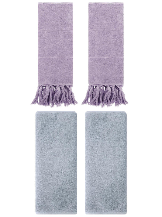 Unique Bargains 4 Pcs Solid Cotton Hand Towels Purple/Light Grey 14" x 30"/13" x 30"