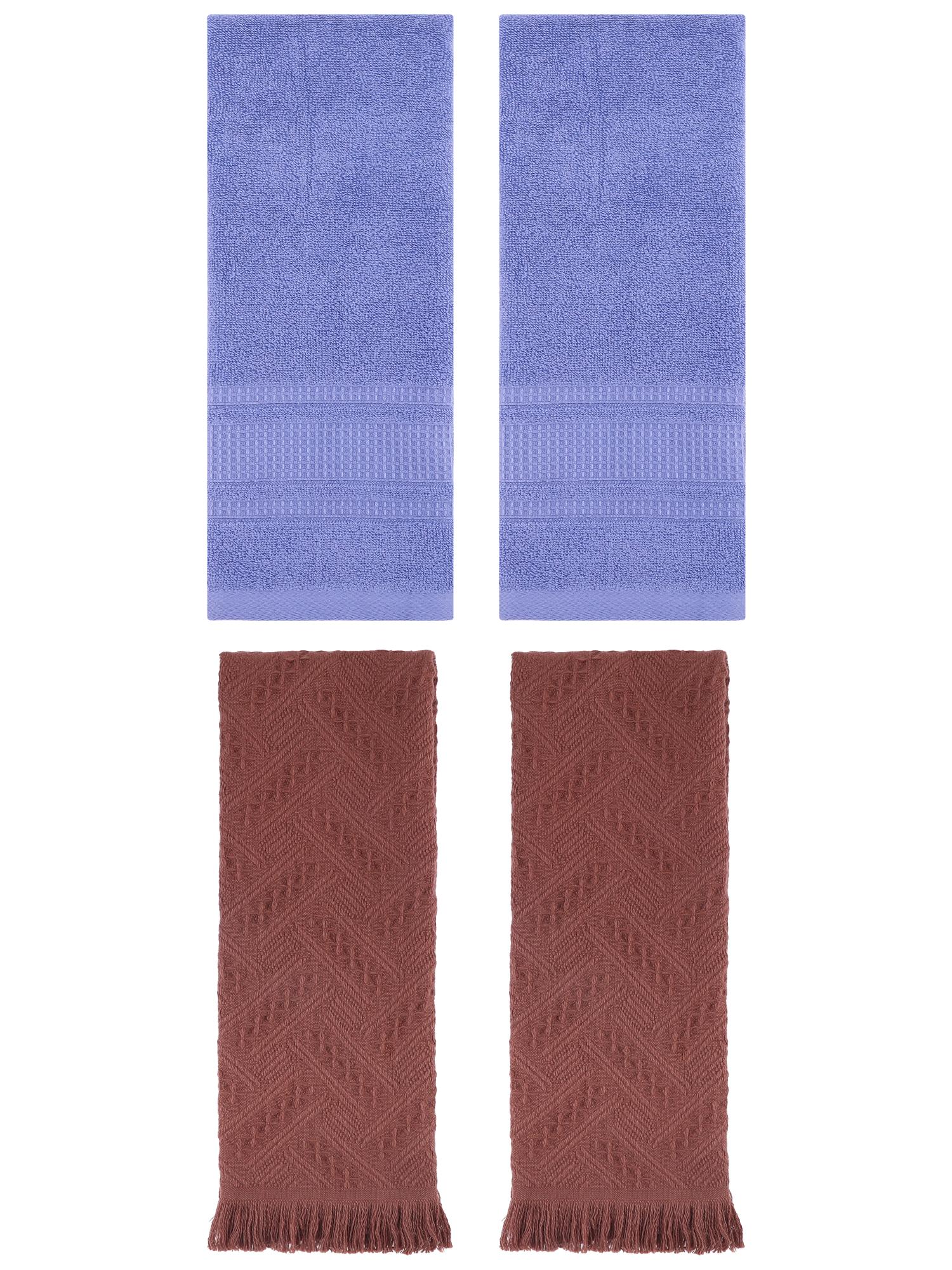 Unique Bargains 4 Pcs Solid Cotton Soft Waffle Hand Towels 13" x 29" Dark Blue/Brown