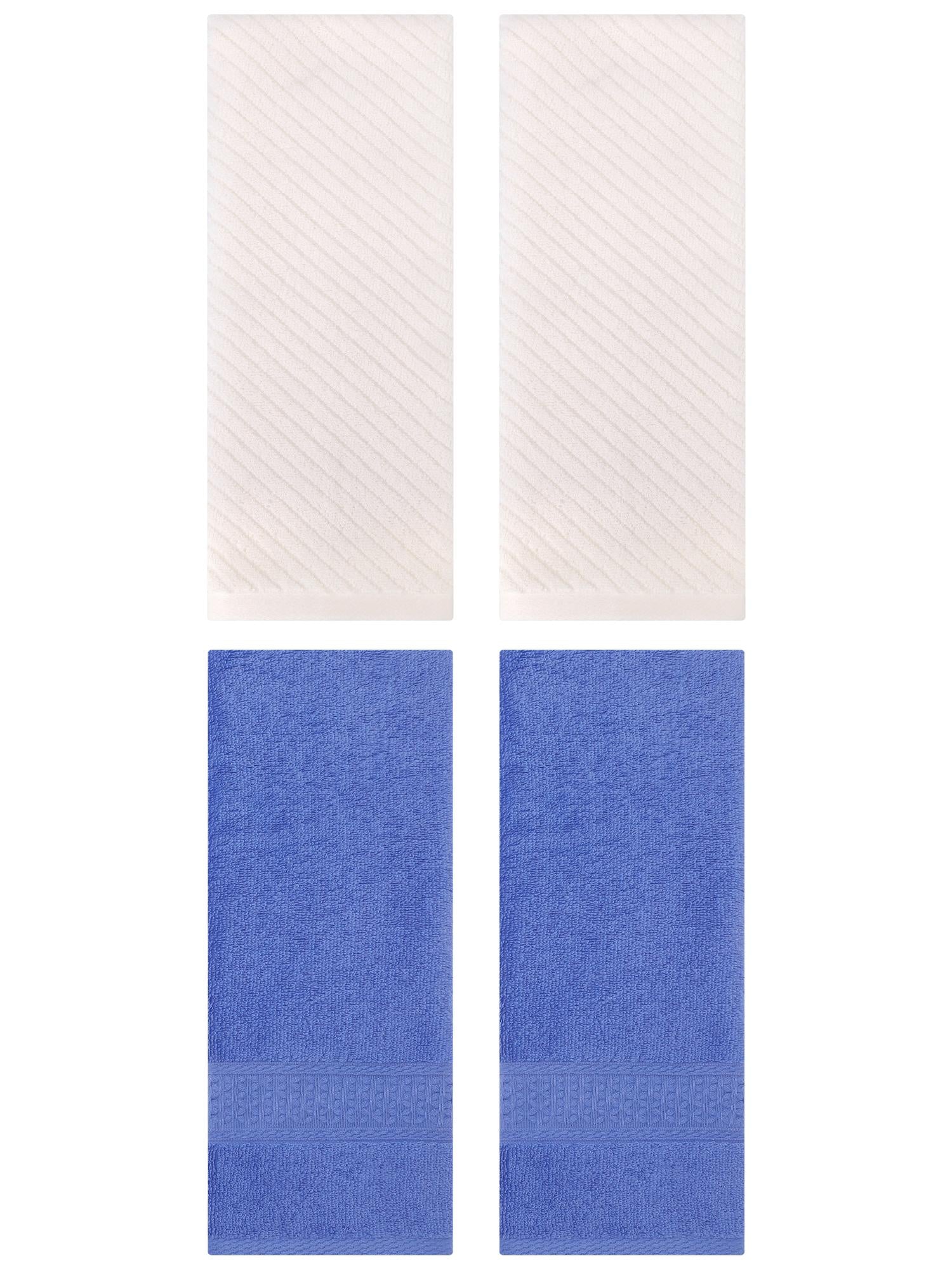 Unique Bargains 4 Pcs Solid Soft Bathroom Hand Towel Blue/Beige 13" x 30"/14" x 30"
