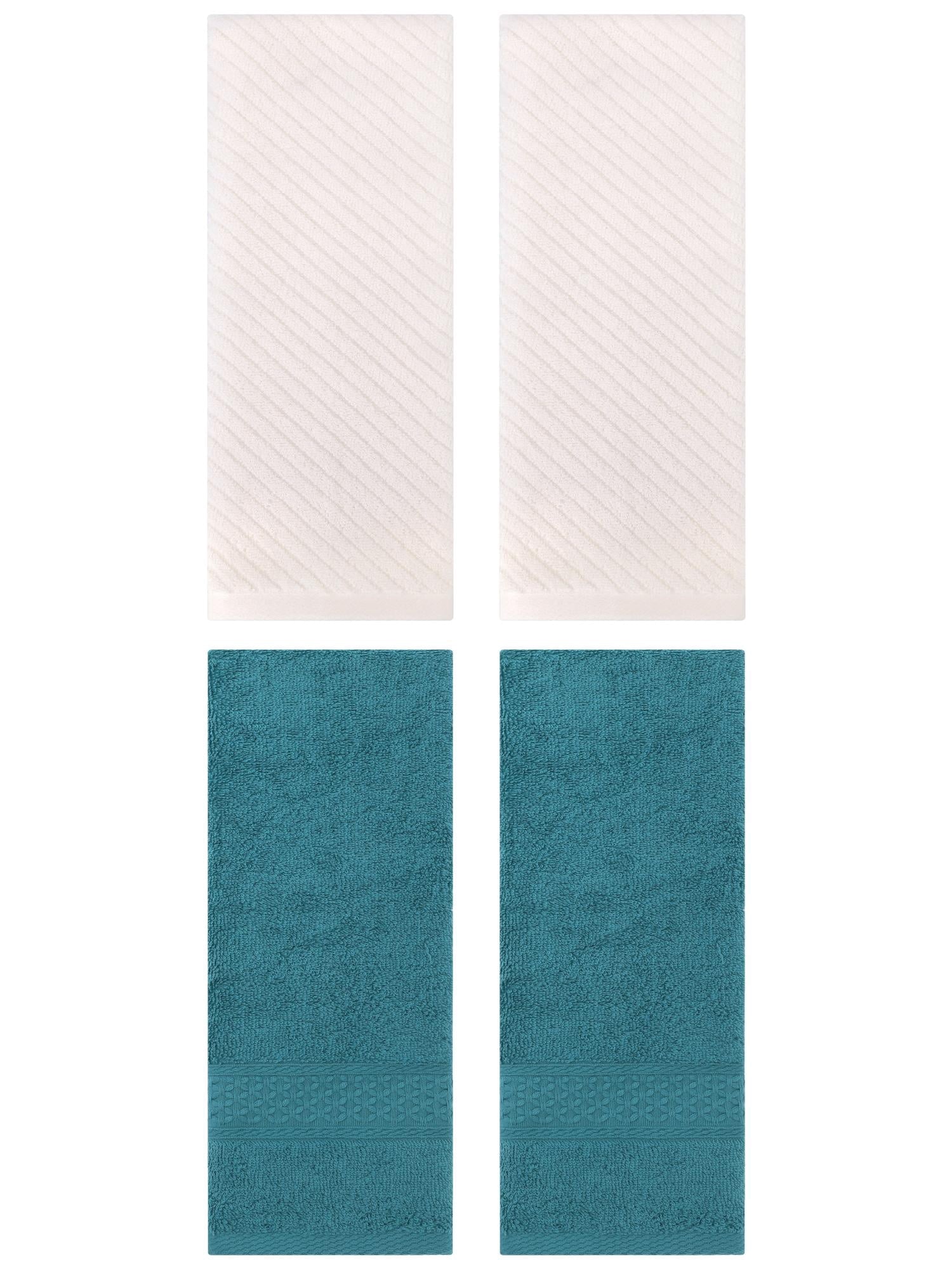 Unique Bargains 4 Pcs Solid Soft Bathroom Hand Towel Dark Green/Beige 13" x 30"/14" x 30"