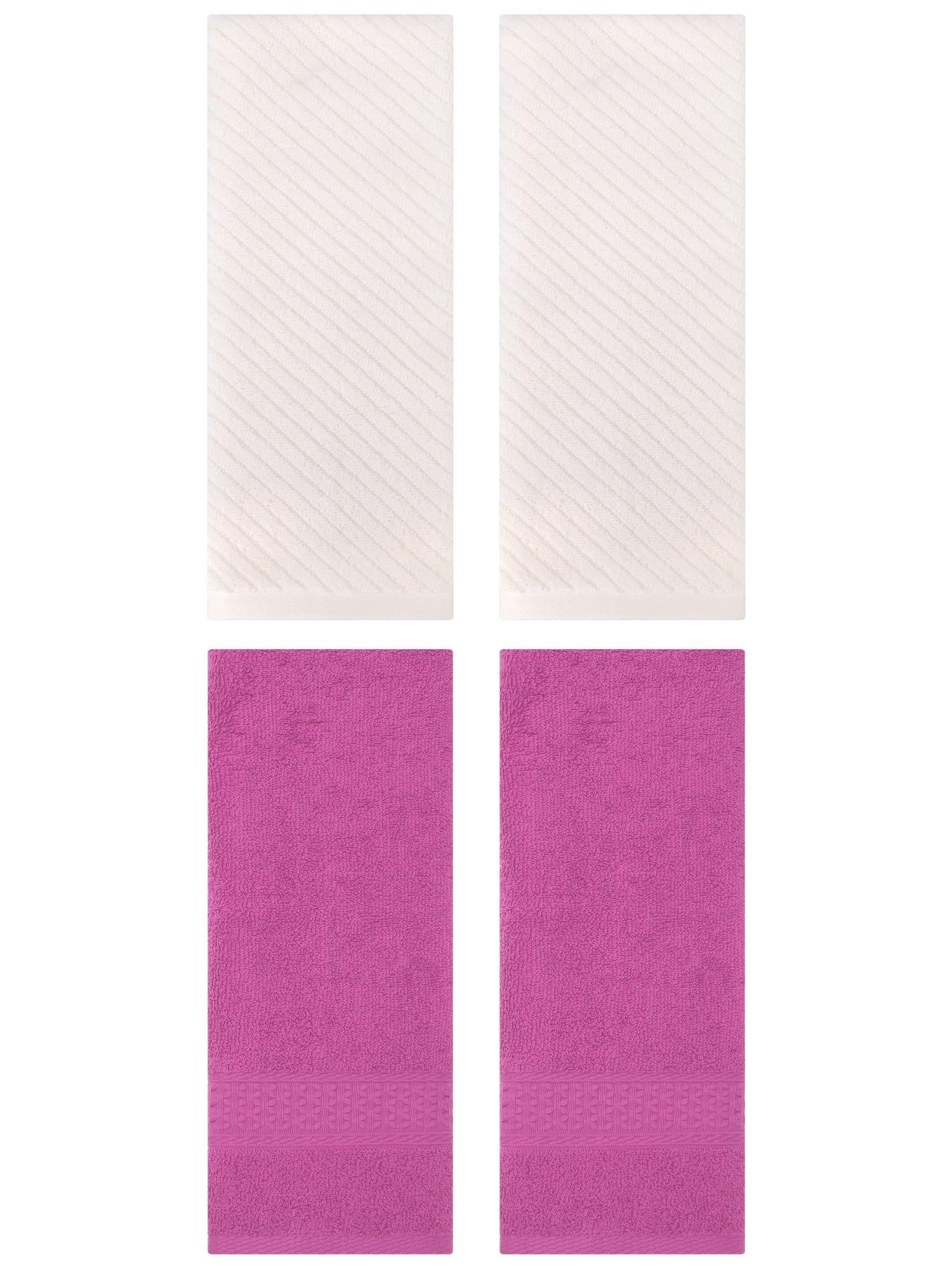 Unique Bargains 4 Pcs Solid Soft Bathroom Hand Towel Dark Pink/Beige 13" x 30"/14" x 30"